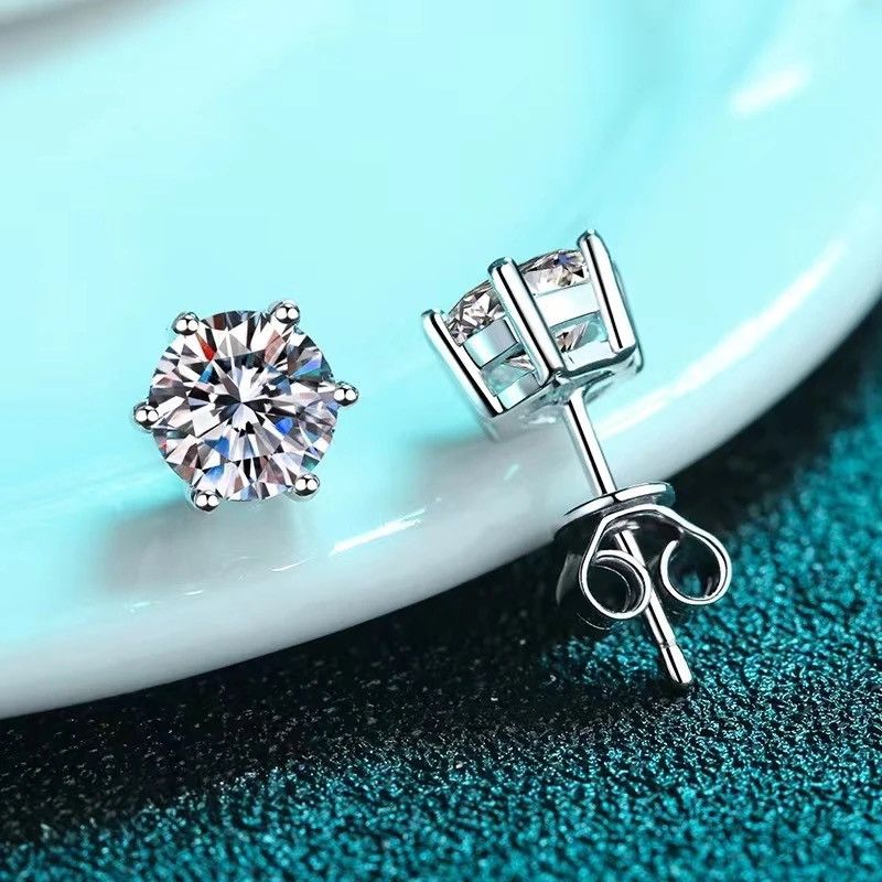 Jewelry 925 Silver Moissanite Classic 6 Claws Earrings Size ONE SIZE - 4 Thumbnail