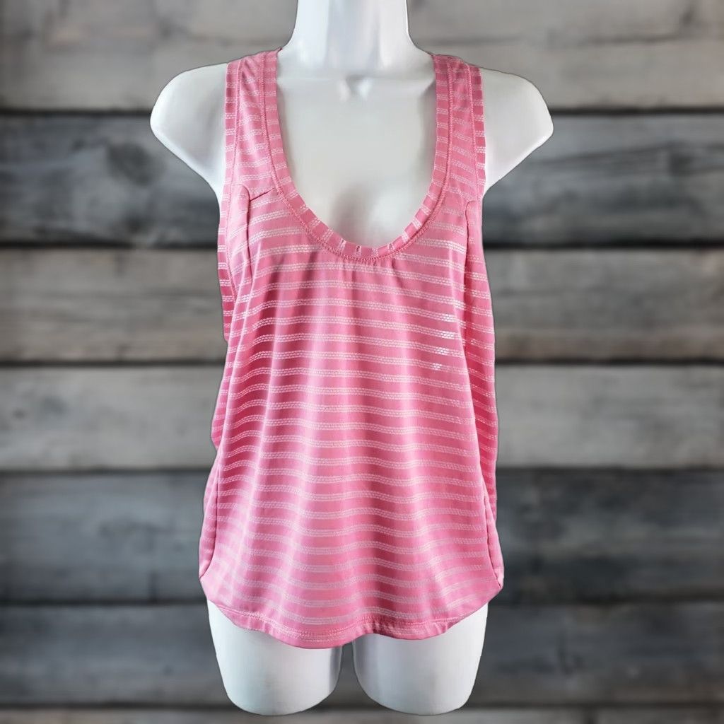 Pinko Zyia Tank Womens Nimbus Split Back Size L Pink Striped Scoop Neck VINTAGE? No—Activewear Size ONE SIZE - 1 Thumbnail