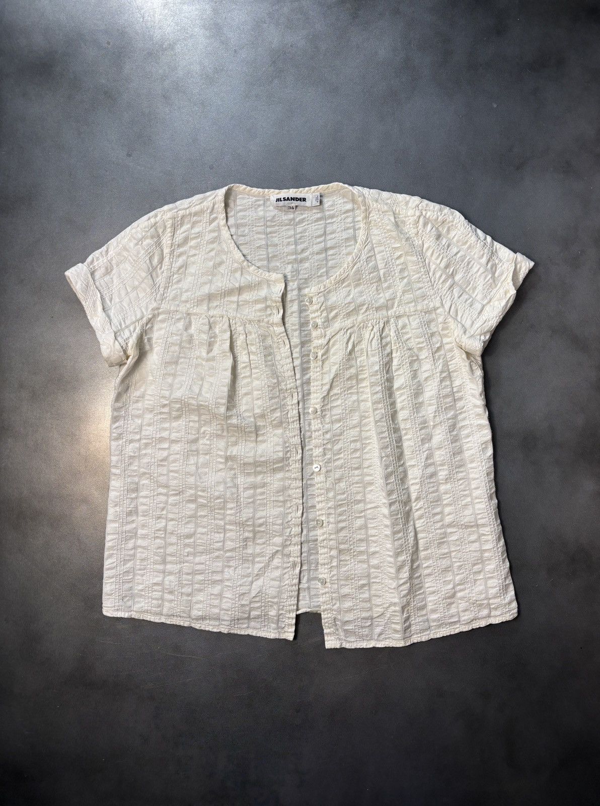 Jil Sander × Vintage Vintage Jil Sander Shirt Crinkle Plisse Short Sleeve Sheer Size XXS / US 00 / IT 34 - 9 Thumbnail