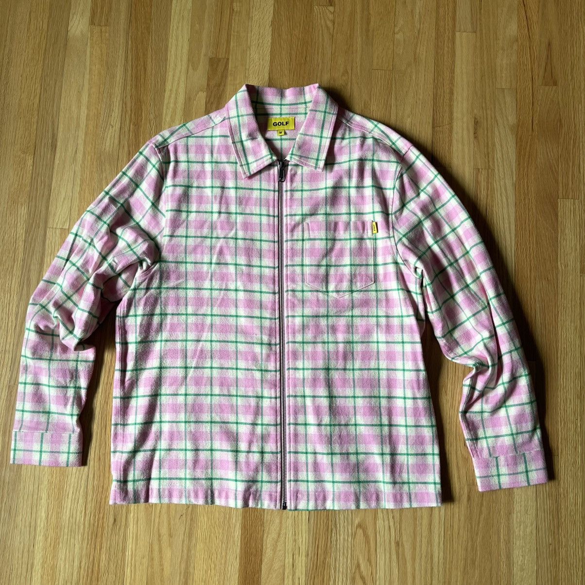 Golf Wang Pink and green plaid flannel jacket | Grailed