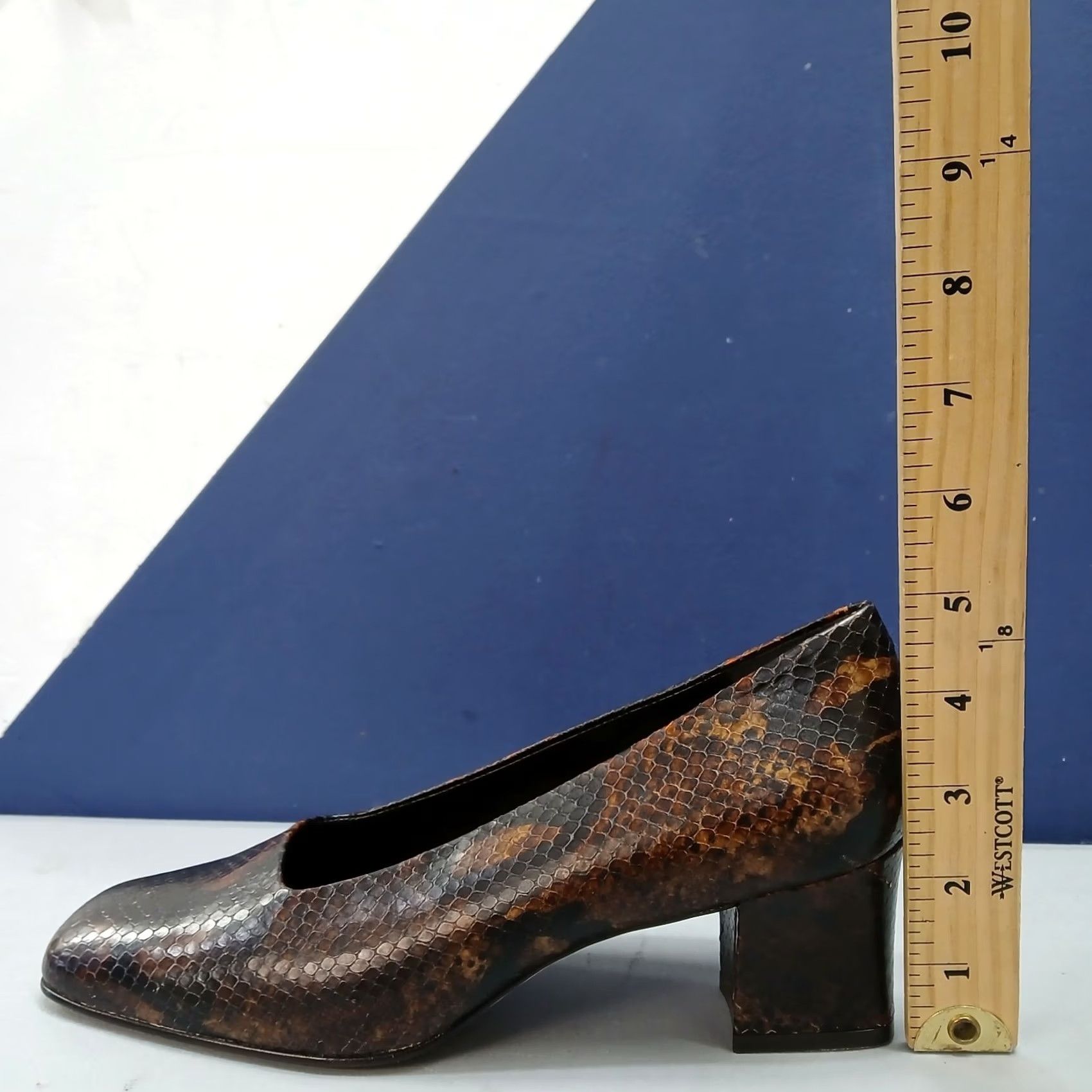 Kenzo VINTAGE Enzo Angiolini Pump Heels Women US 9.5M Brown Black Snakeskin Square Toe Size Womens 9.5 Shoes Size US 10 / IT 40 - 8 Thumbnail