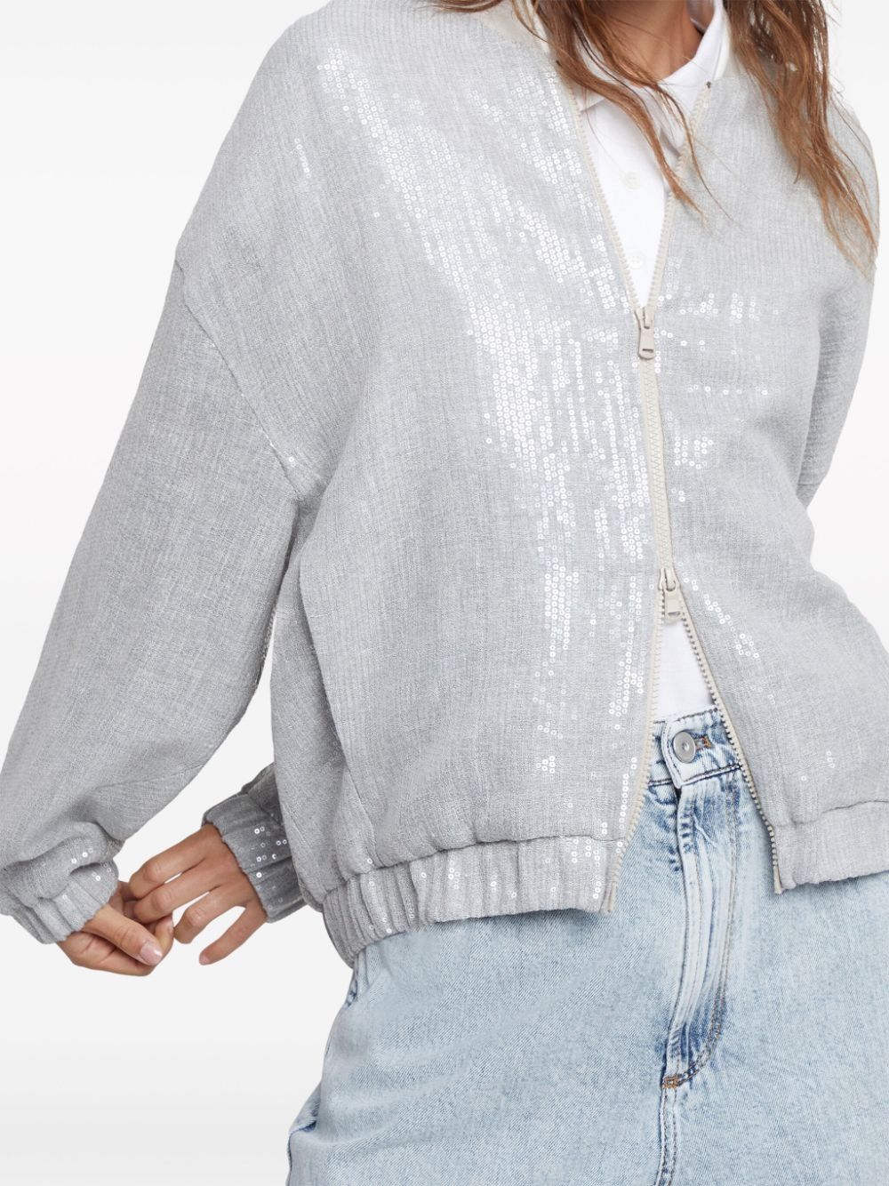 Brunello Cucinelli o1la1rc1a0425 Cardigan Sweatshirt in Silver Size S / US 4 / IT 40 - 4 Thumbnail