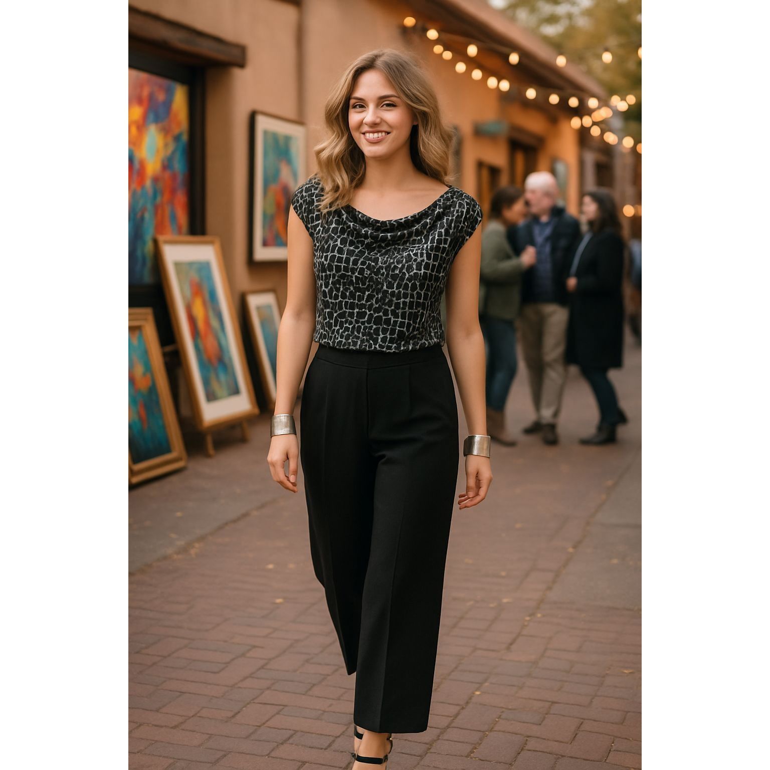 Other 212 Collection Large Black White Snake Print Cowl Neck Blous Size L / US 10 / IT 46 - 1 Thumbnail