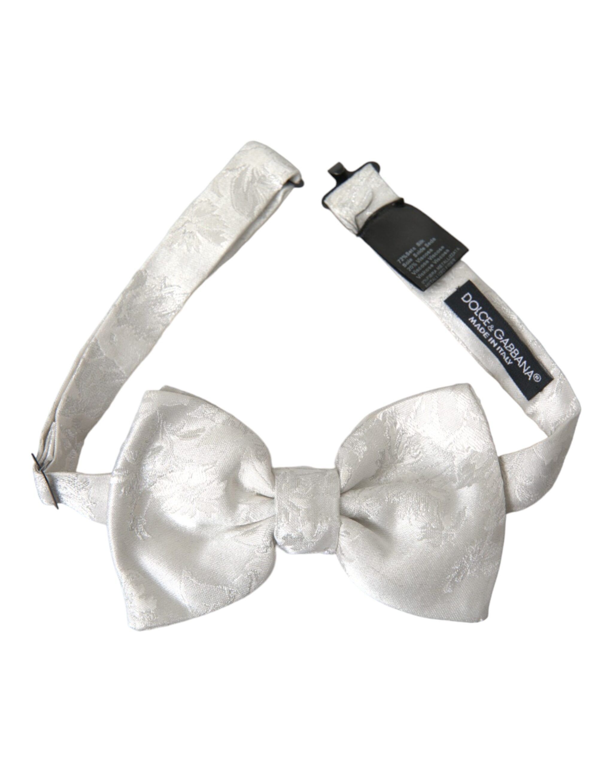 Dolce & Gabbana White Floral Silk Adjustable Men Neck Bow Men's Tie Size ONE SIZE - 1 Thumbnail