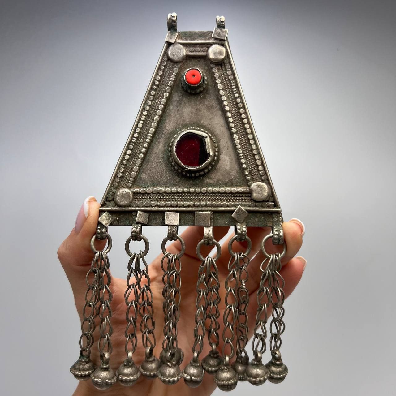 Vintage Antique Yemenite Silver Coral Handmade Jewelry Pendant 120 g Size ONE SIZE - 1 Thumbnail