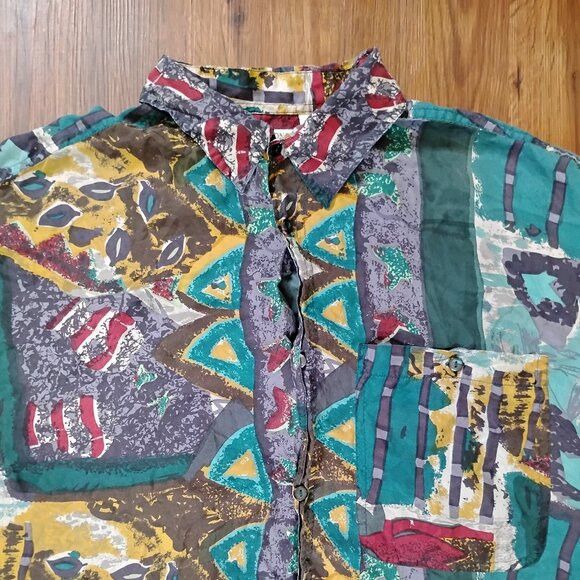 Other Vintage Expressions Abstract Geometric Silk Button Shirt Size US M / EU 48-50 / 2 - 1 Thumbnail