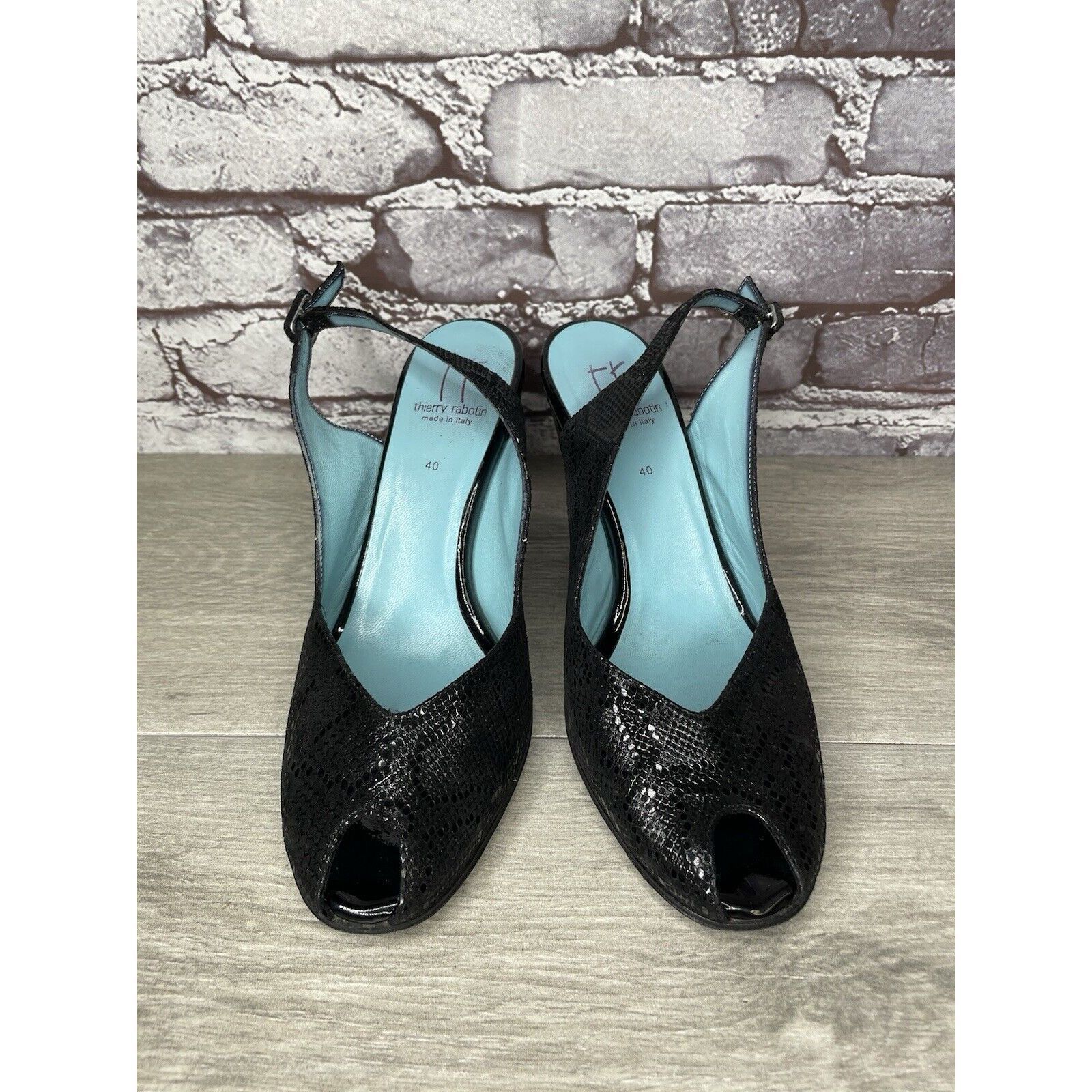 Other Thierry Rabotin Black Leather Snake Print Slingback Pump Hee Size US 9.5 / IT 39.5 - 11 Thumbnail
