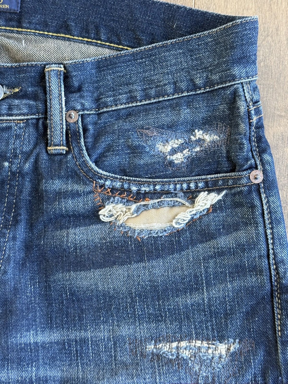 Polo Ralph Lauren × Ralph Lauren New Rare Polo Patchwork Distressed Straight Slim Jeans 30x30 Size US 30 / EU 46 - 8 Thumbnail