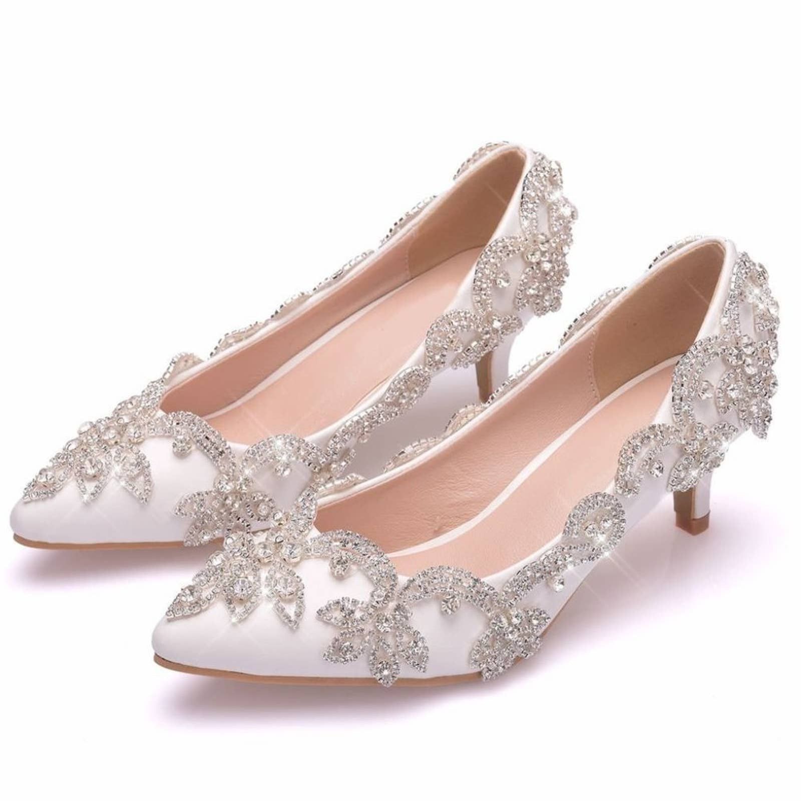 image of New Sparkling Swarovski Crystal Rhinestone Wedding Shoes in White, Women's (Size 9)