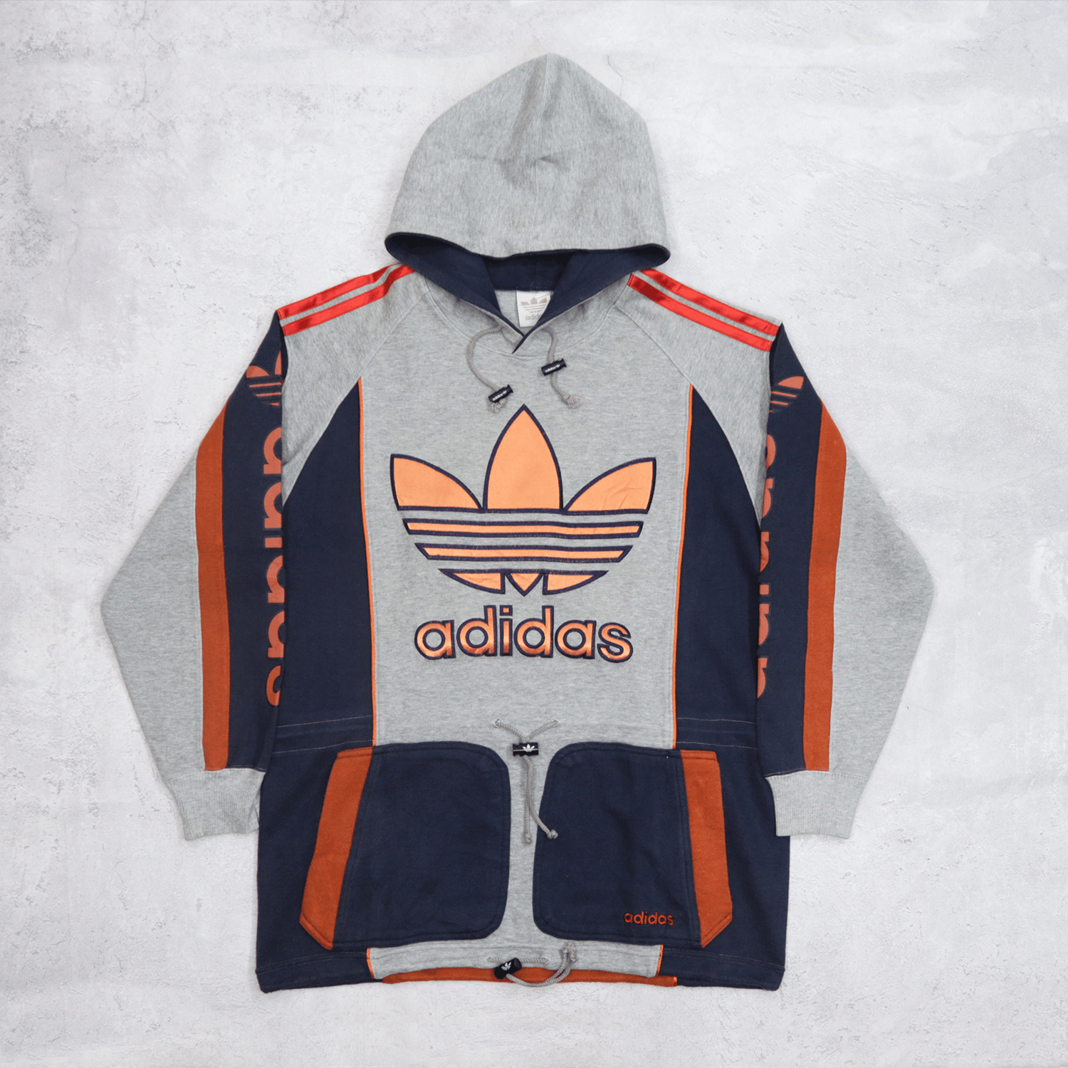 ADIDAS Big Logo Embroidered Multi Color Block Sweater Hoodie
