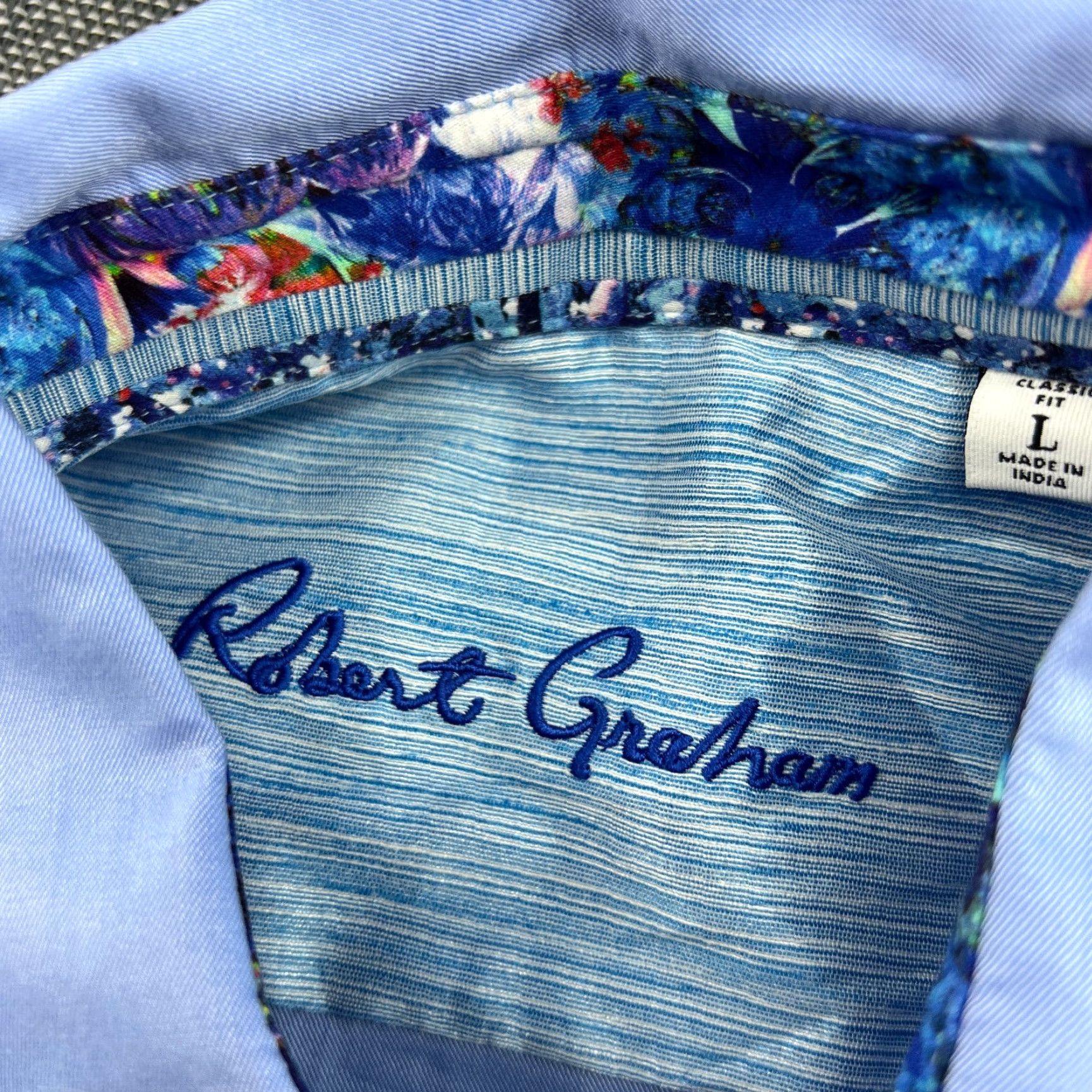 Robert Graham Robert Graham Rutherford Mens Button Up Shirt Large Light Blue Flip Cuff Shirt Mens Blue Button-Up Casual Cotton Canvas Slim Knit? Size US L / EU 52-54 / 3 - 6 Thumbnail