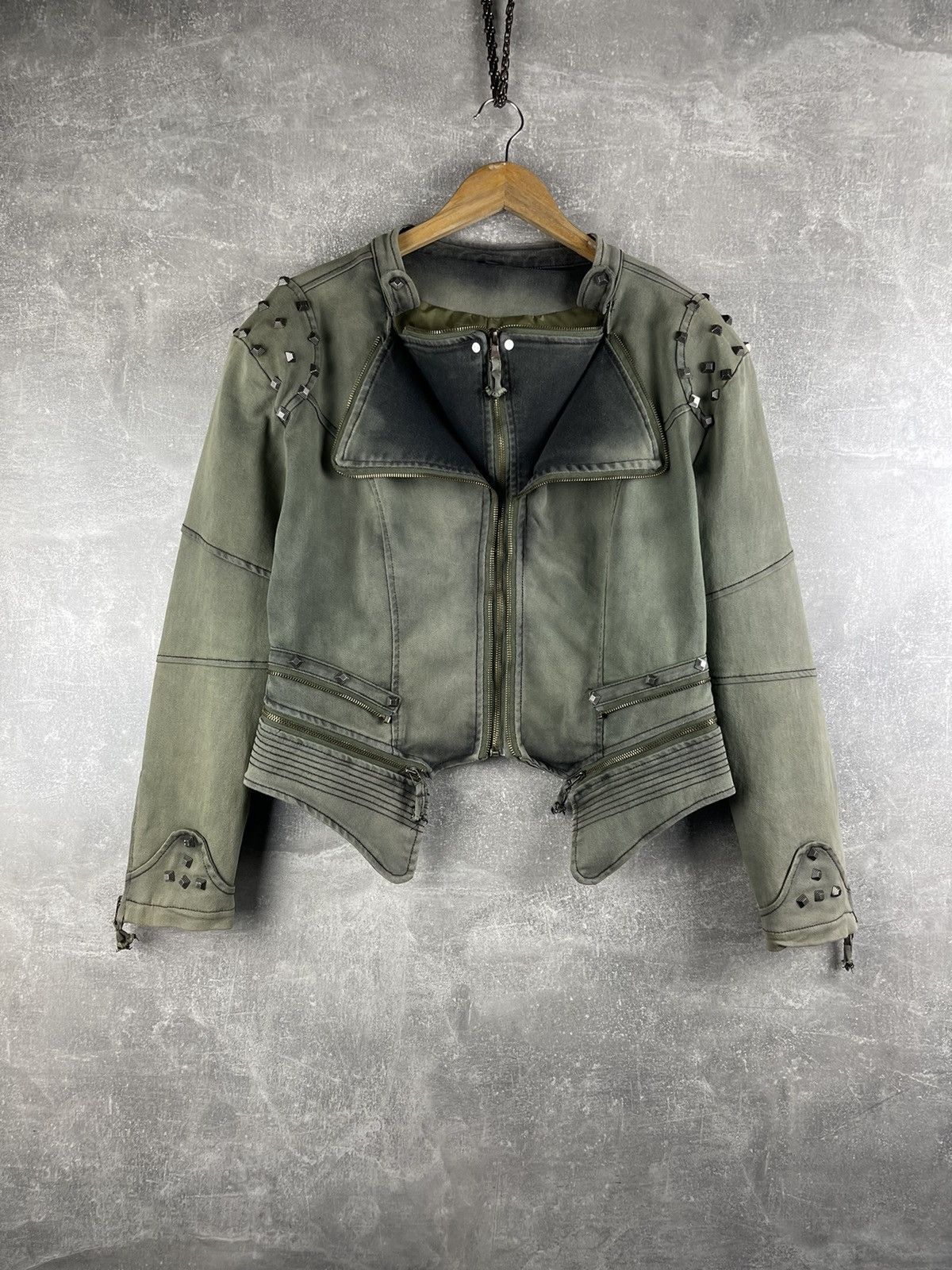 Other Y2K Avant Garde Faded Japanese Cropped Jacket Green Washed Size L / US 10 / IT 46 - 3 Thumbnail