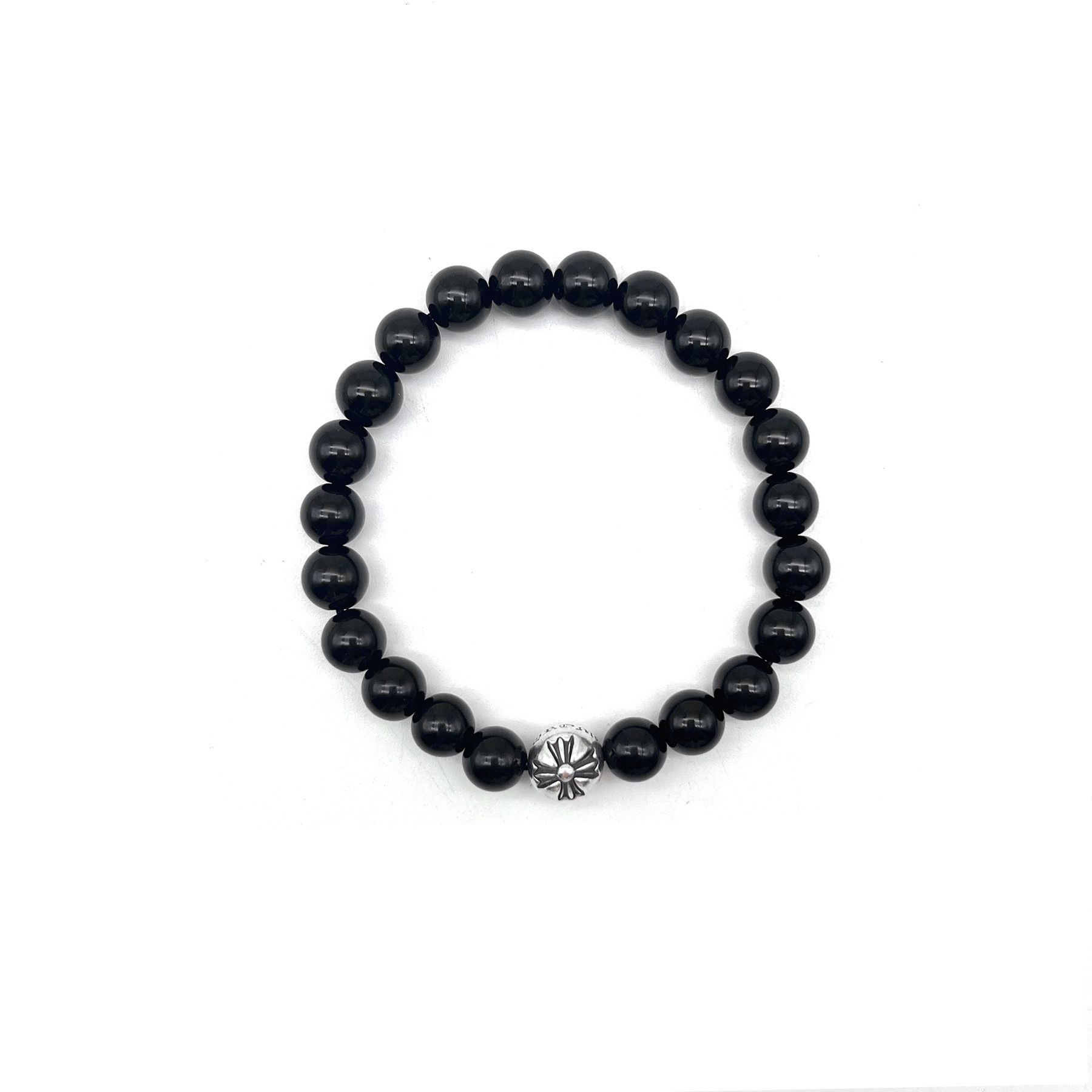 Chrome Hearts Chrome Hearts 8mm Single Silver Obsidian Cross Bracelet Size ONE SIZE - 1 Thumbnail
