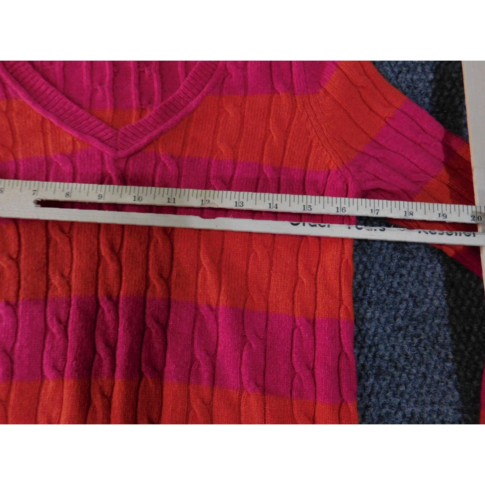 Loft LOFT Sweater Womens Petite Medium Pink Orange Stripe Cable Knit V Neck Pullover Knit Pattern Regular Size M / US 6-8 / IT 42-44 - 6 Thumbnail