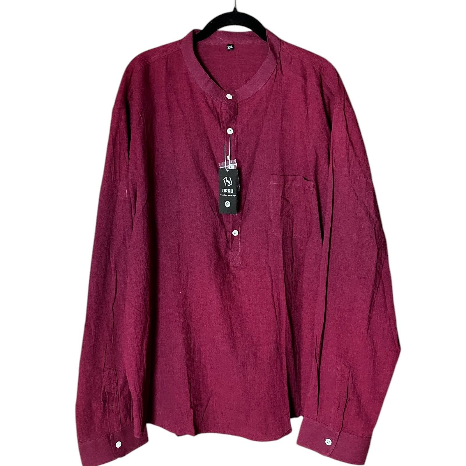 Uru Mens Long Sleeve Burgundy Henley Shirt By URRU Mandarin Coll Size US L / EU 52-54 / 3 - 1 Thumbnail