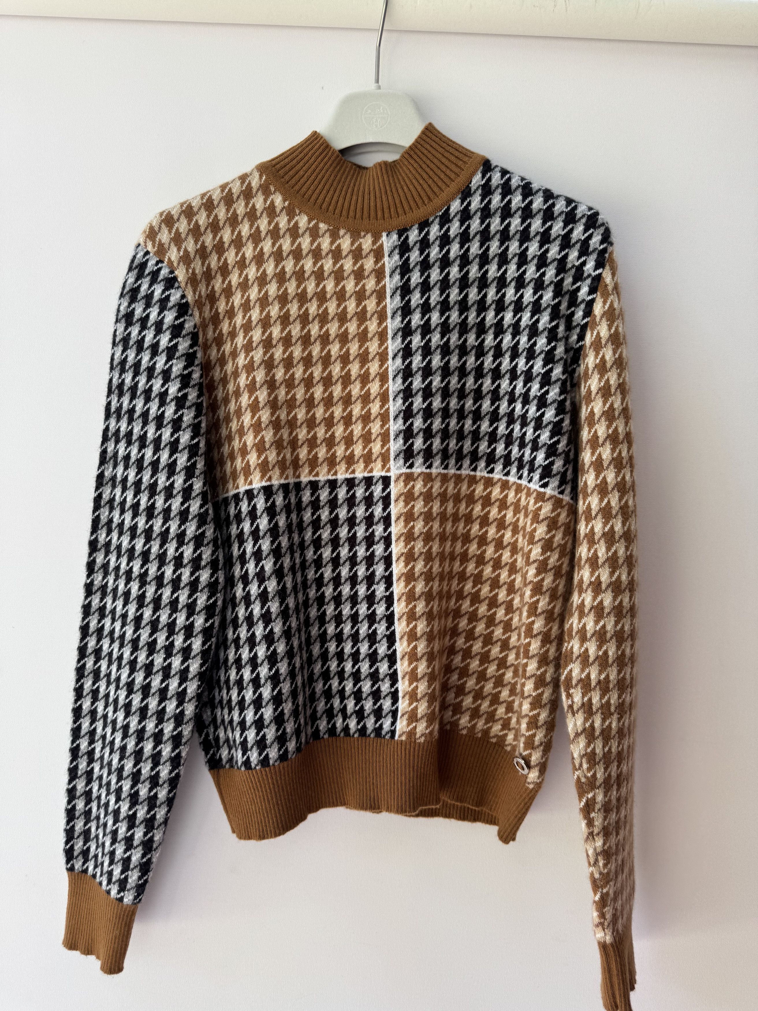 Hermes Hermes Cashmere Camel & Black Houndstooth Mock Neck Sweater | Grailed