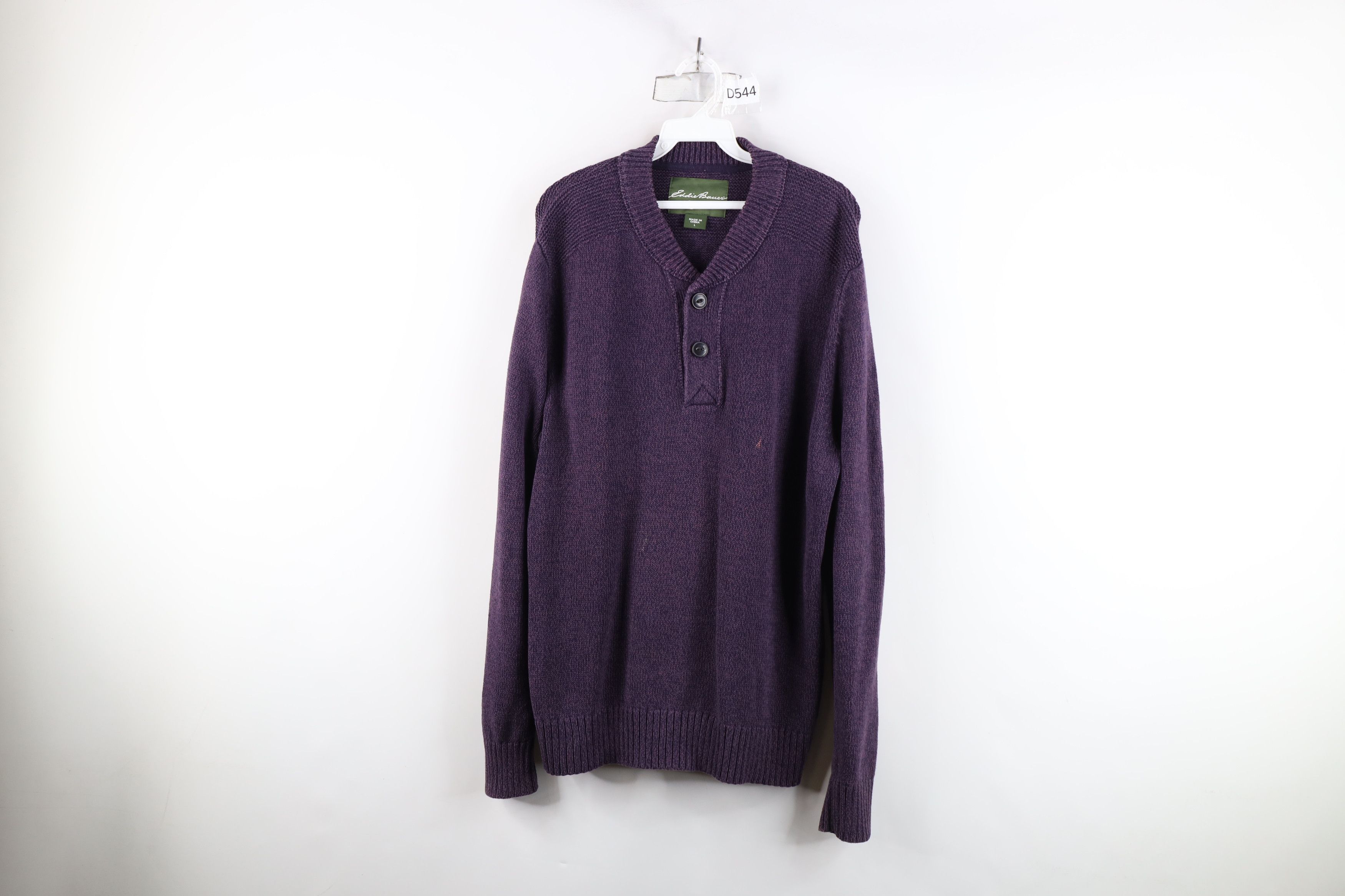 Eddie Bauer × Vintage Vintage Eddie Bauer Blank Cotton Knit Henley Sweater Purple Size US L / EU 52-54 / 3 - 1 Thumbnail
