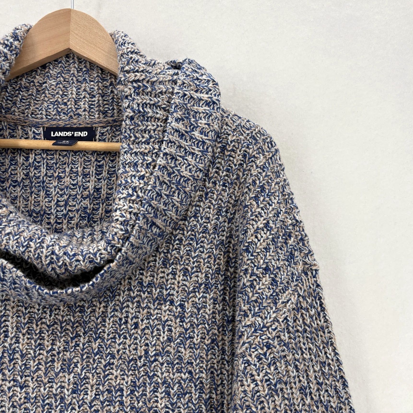 Lands' End VINTAGE Lands' End Sweater Womens 2X Blue Marled Cowl Neck Chunky Knit Pullover Relaxed Size XXL / US 16-18 / IT 52-54 - 2 Thumbnail