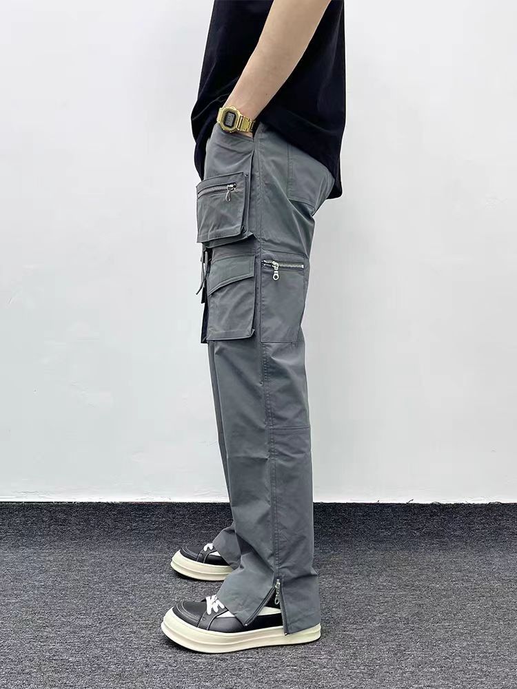 utility zipper flared tactical cargo pants