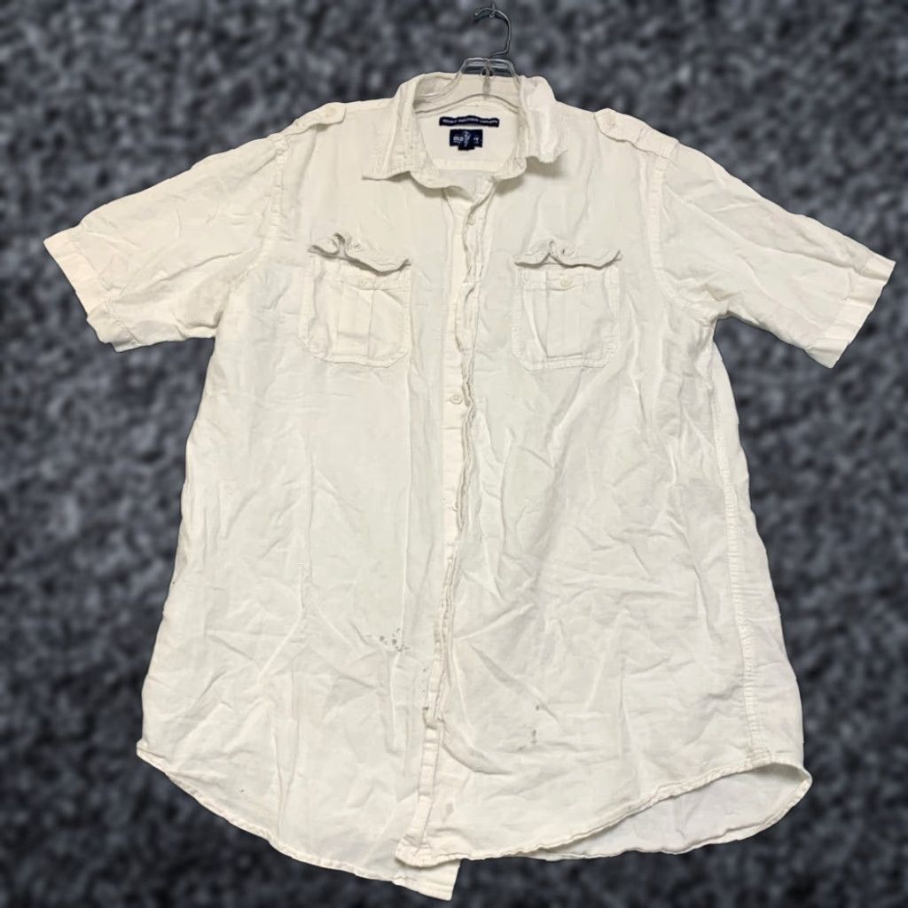 Old Navy Old Navy Button-Up Twill Shirt Mens Large Tall White Regular Fit Short Sleeve Size US L / EU 52-54 / 3 - 1 Thumbnail