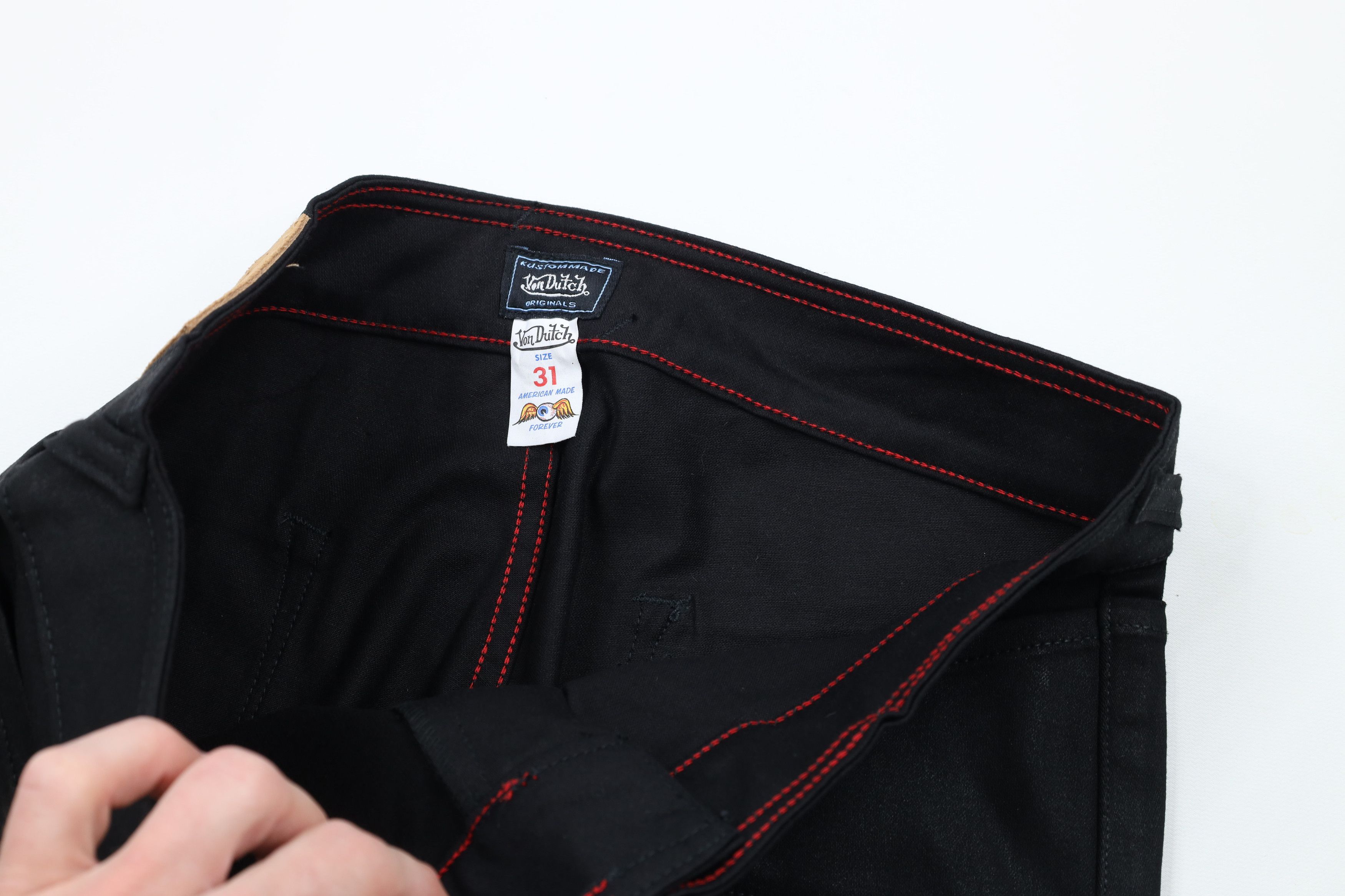 Vintage × Von Dutch Deadstock Vintage Y2K Von Dutch Wide Leg Flared Jeans Black Size 31" - 6 Thumbnail
