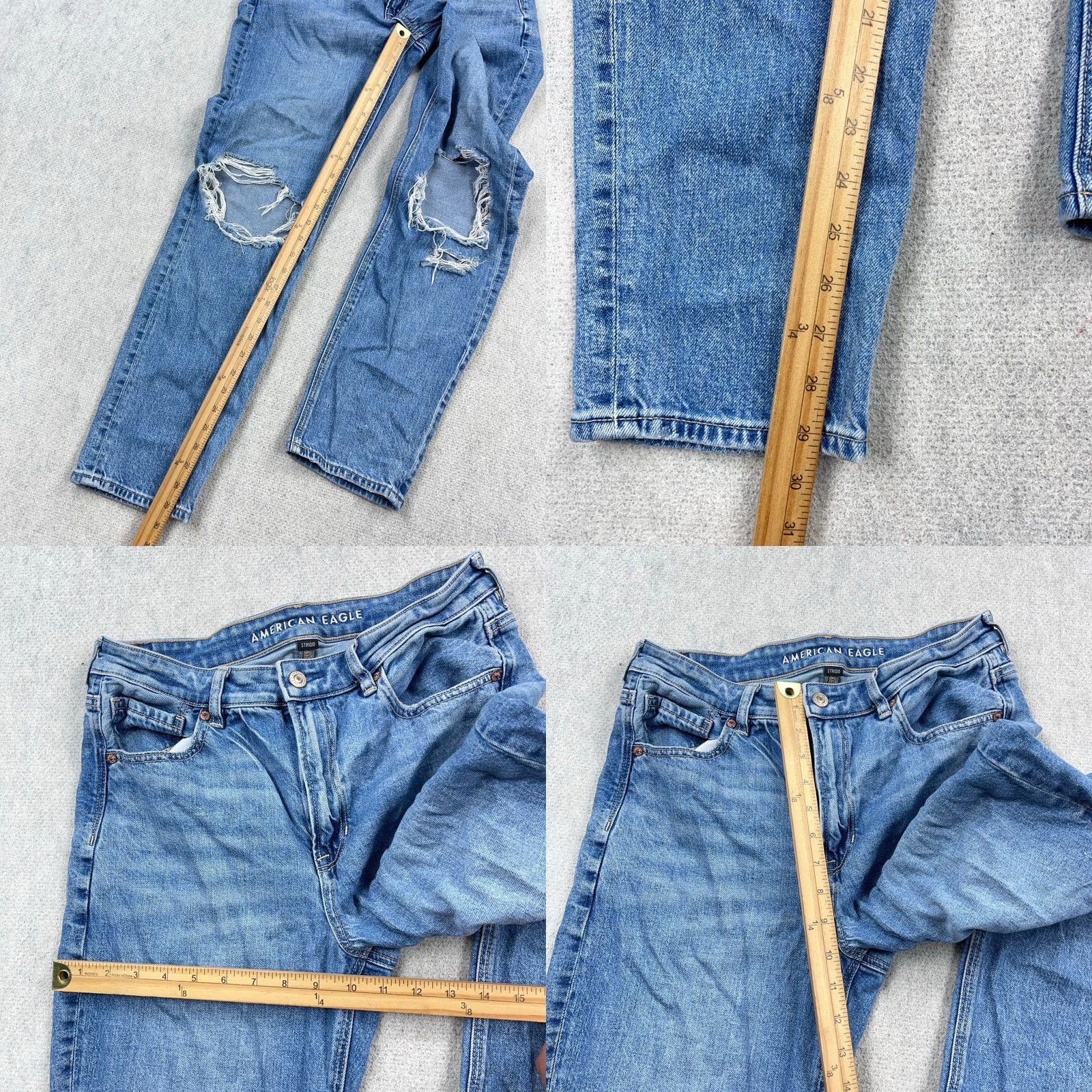 American Eagle Outfitters American Eagle Mom Jeans Women 8 Long Holes Distressed Baggy Stretch Med Wash Size 30" / US 8 / IT 44 - 8 Thumbnail