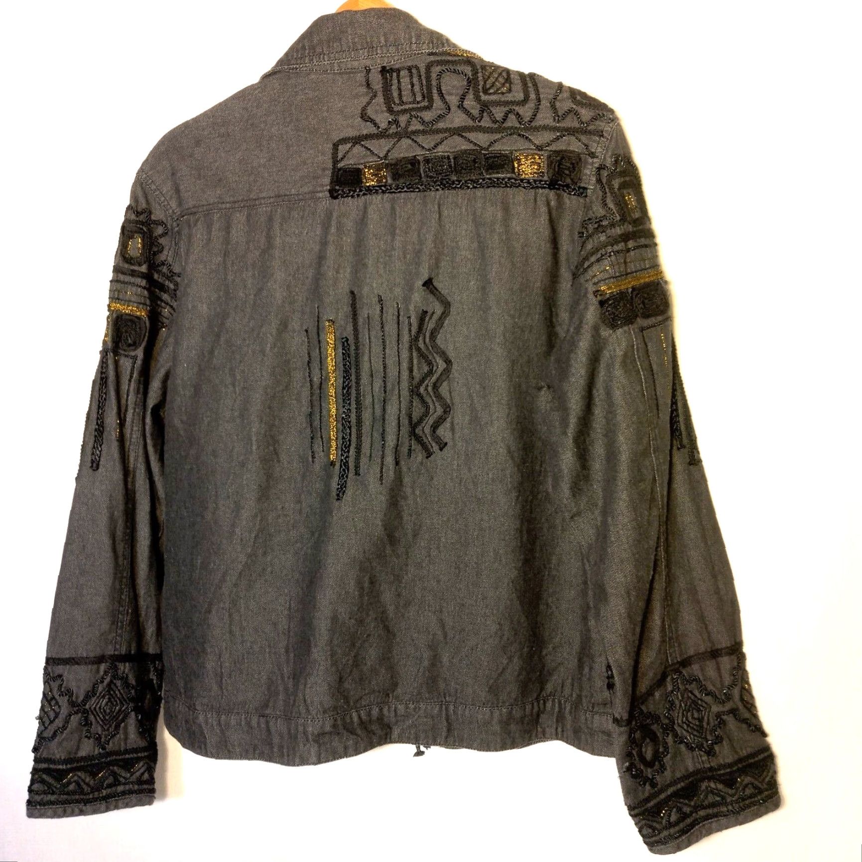 Vintage VINTAGE Bleu Bayou Jacket Ladies Regular Short Open Front Chambray Embellished Gray/Black XL Artsy Boho 90s Size XL / US 12-14 / IT 48-50 - 2 Thumbnail