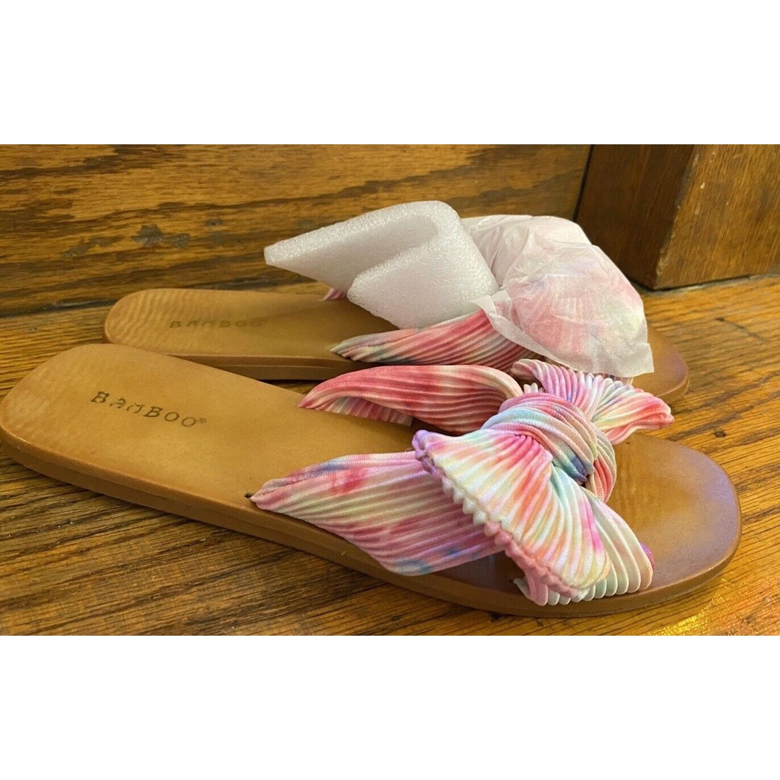 Other Bamboo Sandals Womens 7.5 Flat Slides Pink Tie Dye Faux Bow Size US 7.5 / IT 37.5 - 1 Thumbnail