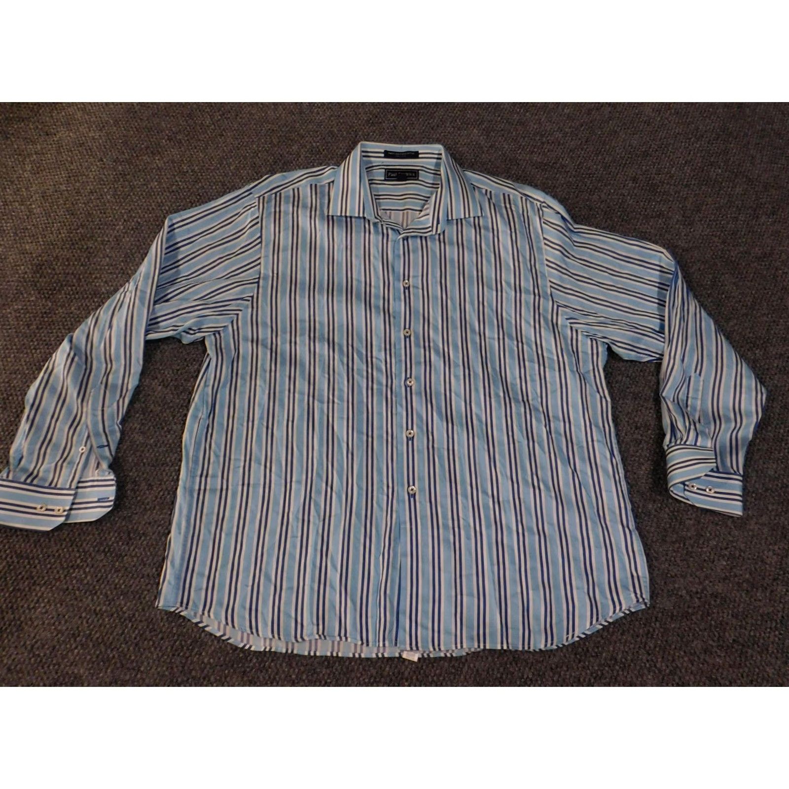 Vintage Paul Fredrick Shirt Mens XL Blue White Striped Long Sleeve Button Up Dress Shirt Size 46R - 3 Thumbnail
