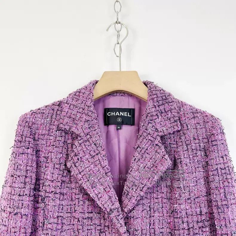 Chanel Chanel 22P purple plaid soft tweed lapel short small fragr Size XS / US 0-2 / IT 36-38 - 3 Thumbnail