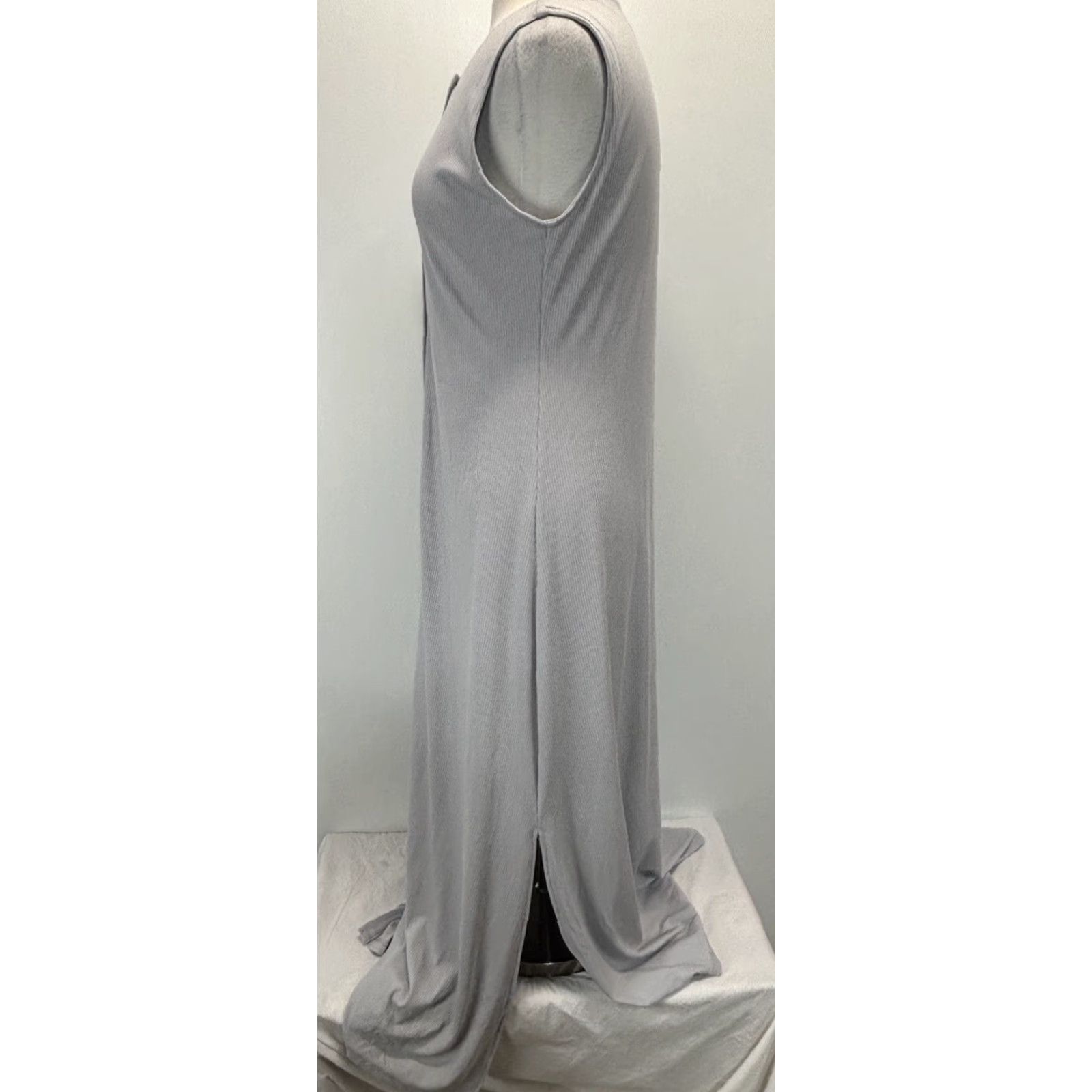 Anthropologie Anthropologie x Callahan Knitwear Maxi Dress Sz Large Grey Button Front Stretch Cotton Blend Sleeveless Round Neck Women Size L / US 10 / IT 46 - 2 Thumbnail