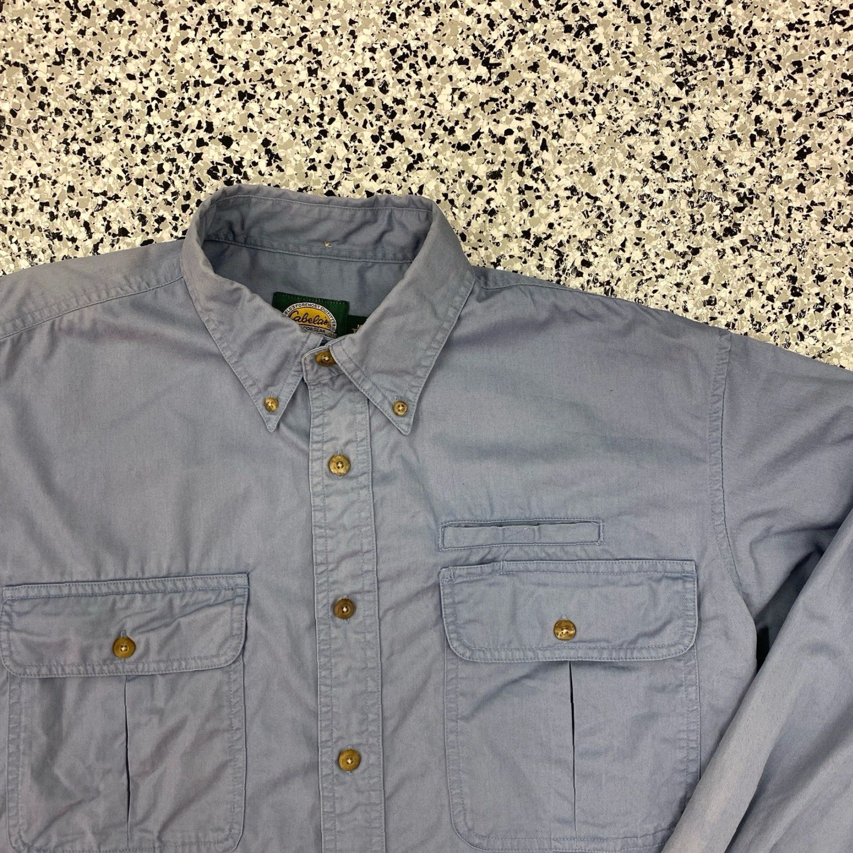 Vintage Cabela's Button-Down Shirt Mens MT 90s Faded Blue Double Pocket Solid Cotton Knit Regular Size Medium Tall Mens Size US L / EU 52-54 / 3 - 3 Thumbnail