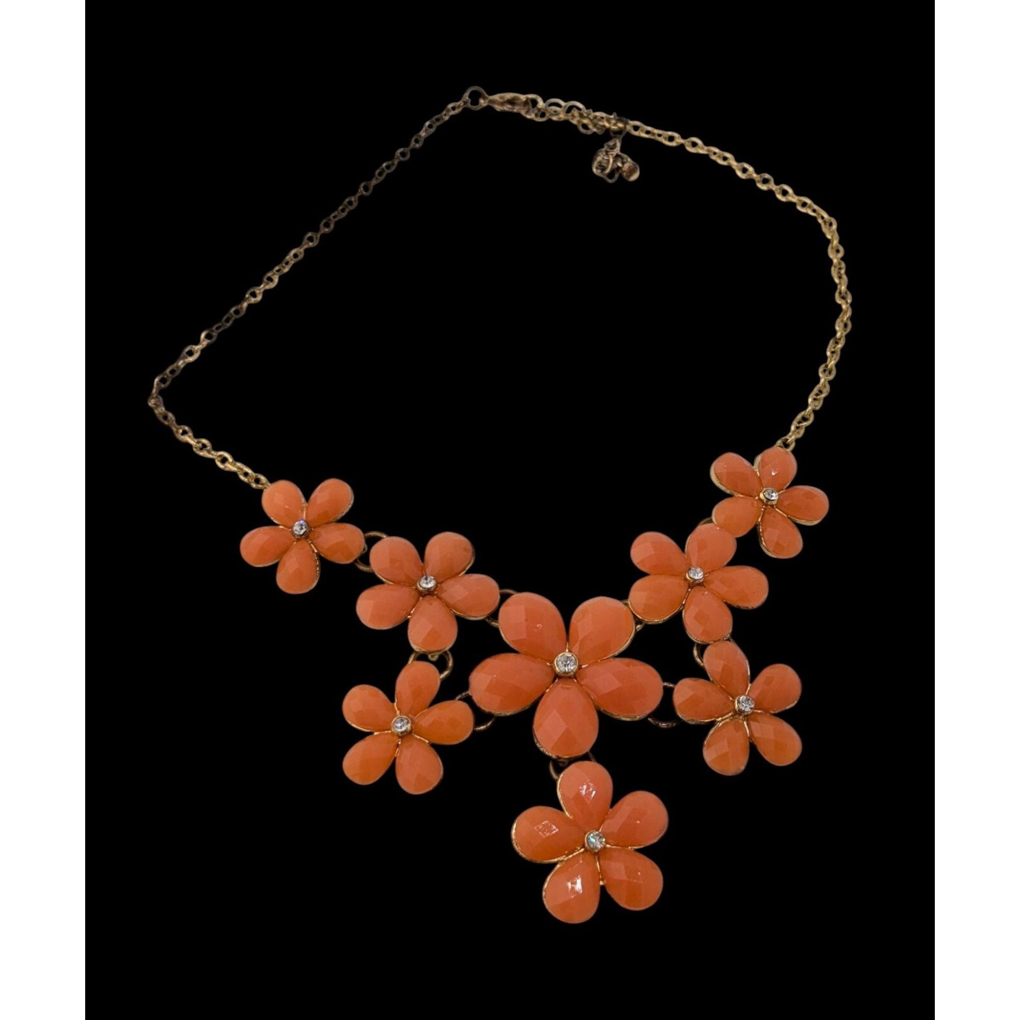 Other Retro Orange Floral Statement Necklace With Gold-Tone Chain Size ONE SIZE - 1 Thumbnail