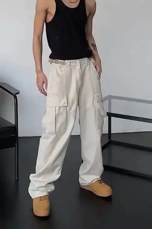 Japanese Brand × Vintage Cargo Pants Cream- Korean Streetwear Style Pants Size US 30 / EU 46 - 3 Thumbnail