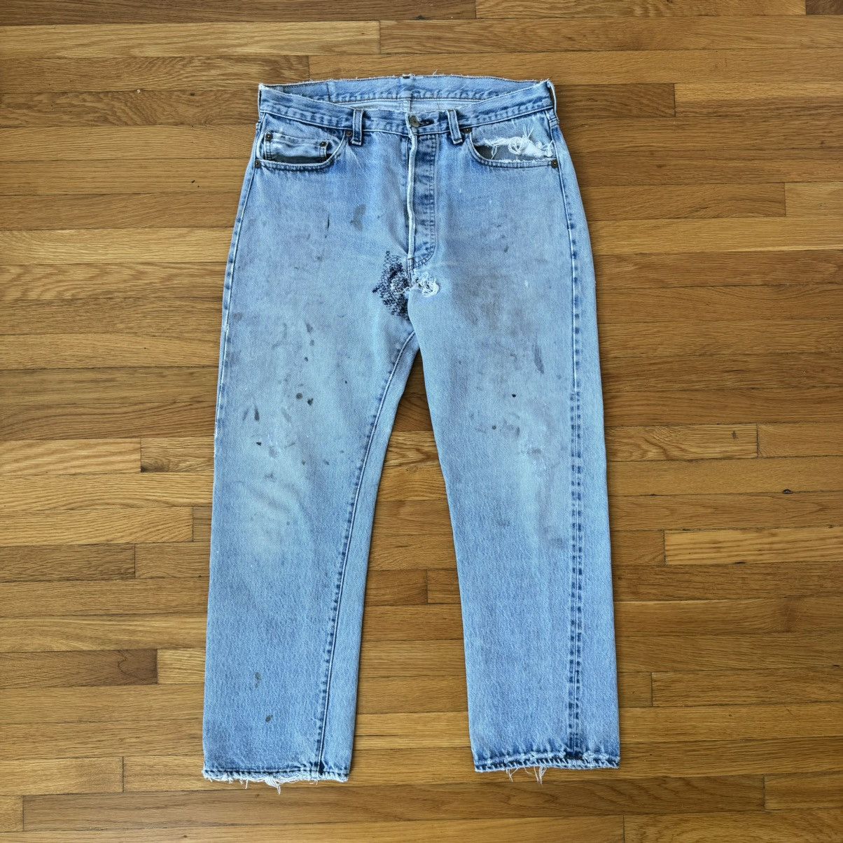 image of Levis x Levis Made Crafted Redline Vintage Levi’S 501 Thrashed Jeans in Blue, Men's (Size 34)