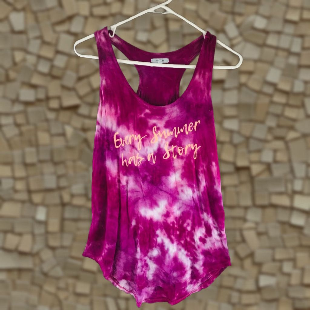 Vintage Maurices Tie Dye Top Women's XS White Magenta "Every Summer has a story" Size XS / US 0-2 / IT 36-38 - 1 Thumbnail