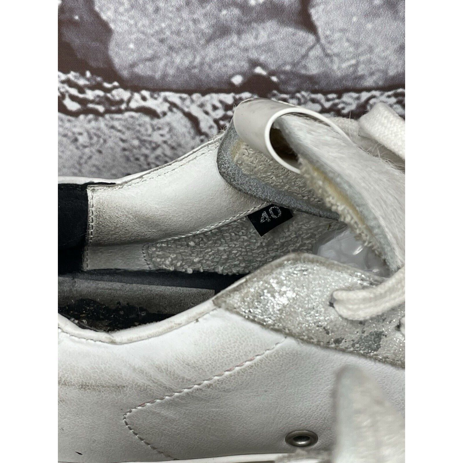 P448 P448 White Leather Gray Suede Silver Glitter Low Top Sneaker Size US 9.5 / IT 39.5 - 11 Thumbnail