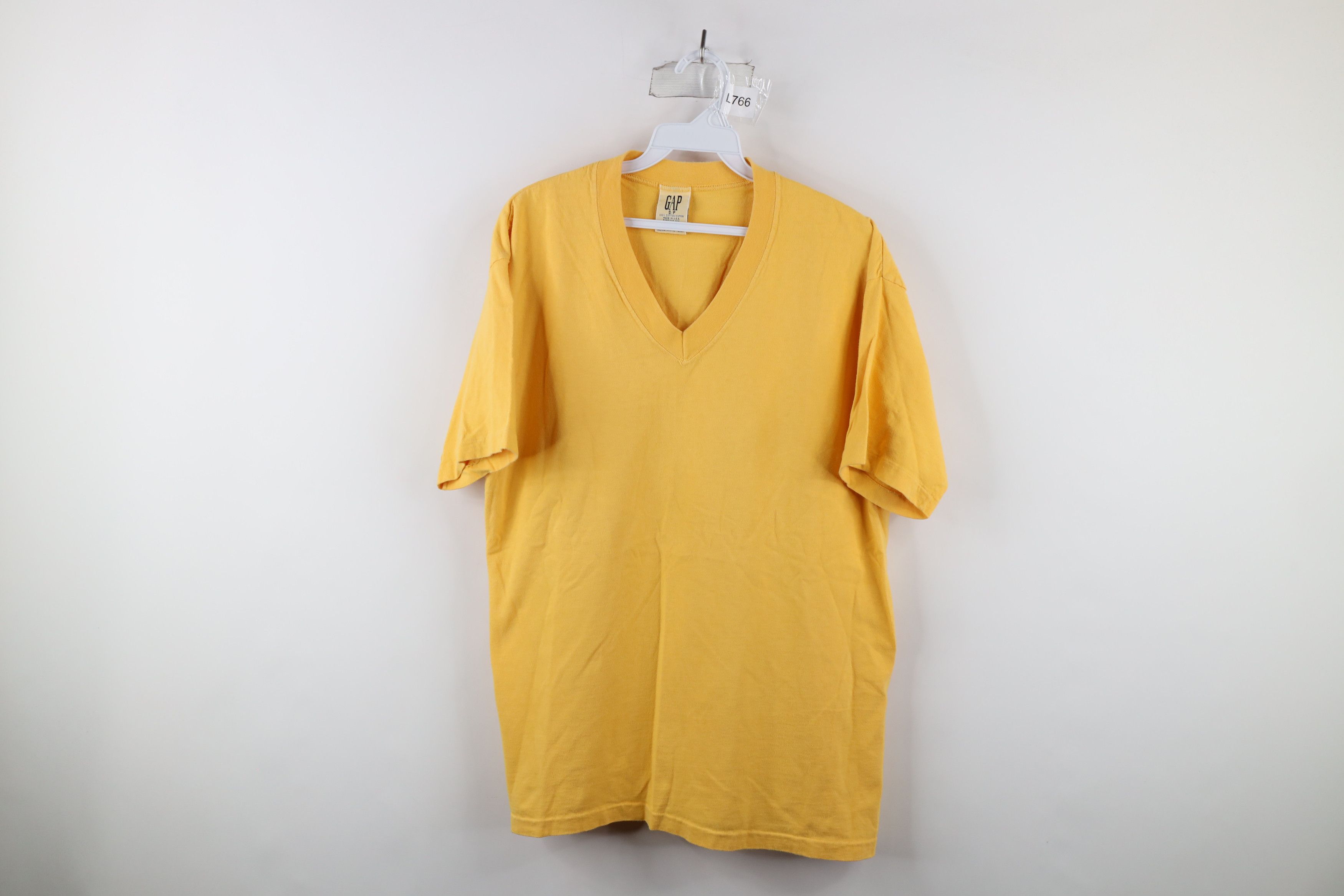 Gap Vintage 90s Gap Blank Short Sleeve V-Neck T-Shirt Yellow USA Size US S / EU 44-46 / 1 - 1 Thumbnail
