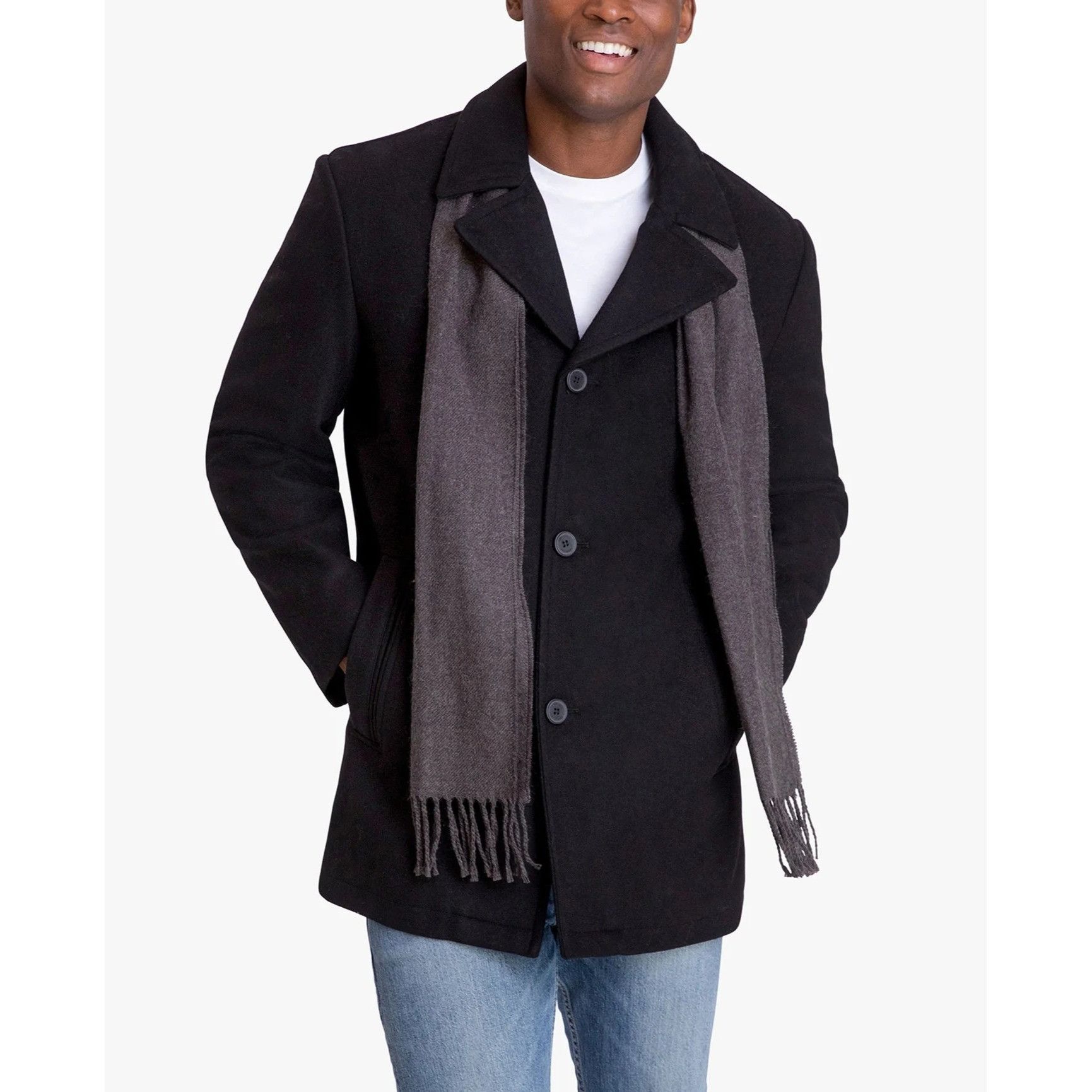 London Fog London Fog Men Amity Wool Blend Jacket Coat with Scarf Black Size US M / EU 48-50 / 2 - 14 Thumbnail