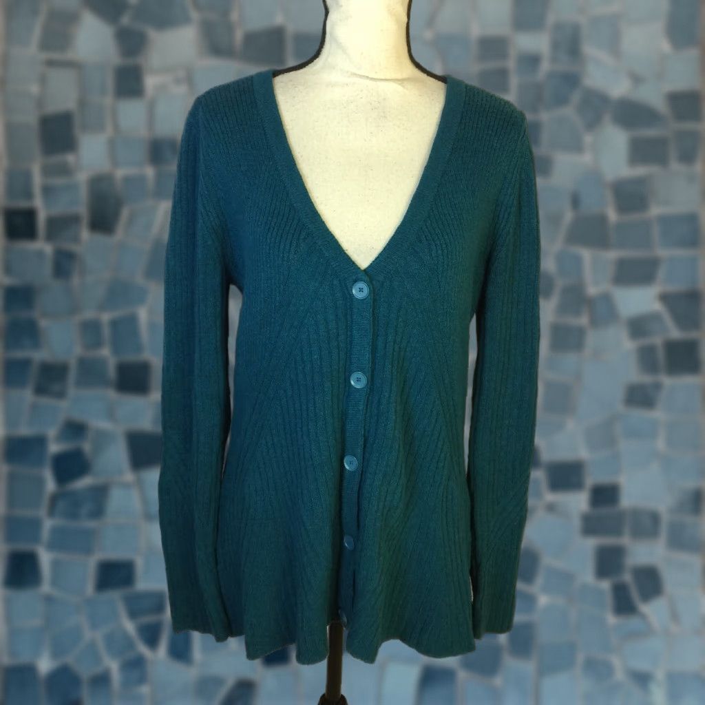 Cabi Cardigan Sweater M Womens Long Sleeve Teal Button Front Knit