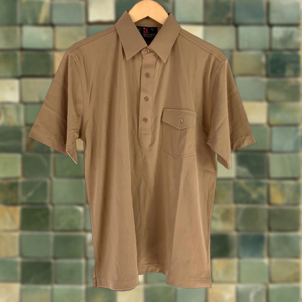 Vintage VINTAGE Robert Bruce Polo Shirt Mens Brown 90s Large Cotton Blend Short Sleeve Button-Down Collared Polo New Size US L / EU 52-54 / 3 - 1 Thumbnail