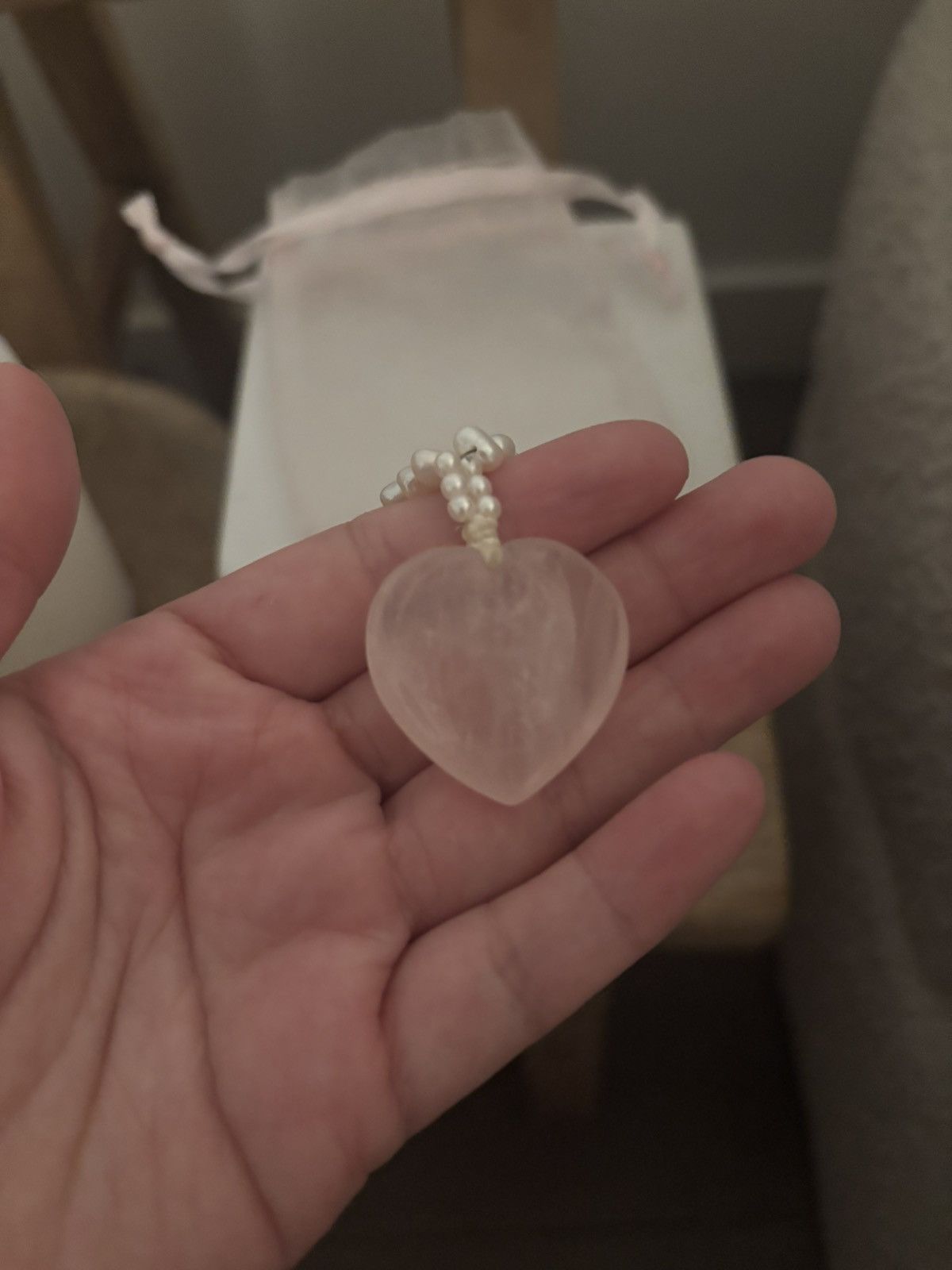 Vintage White Pearl Freshwater Pearl Pendant heart crystal Necklace Size ONE SIZE - 2 Thumbnail