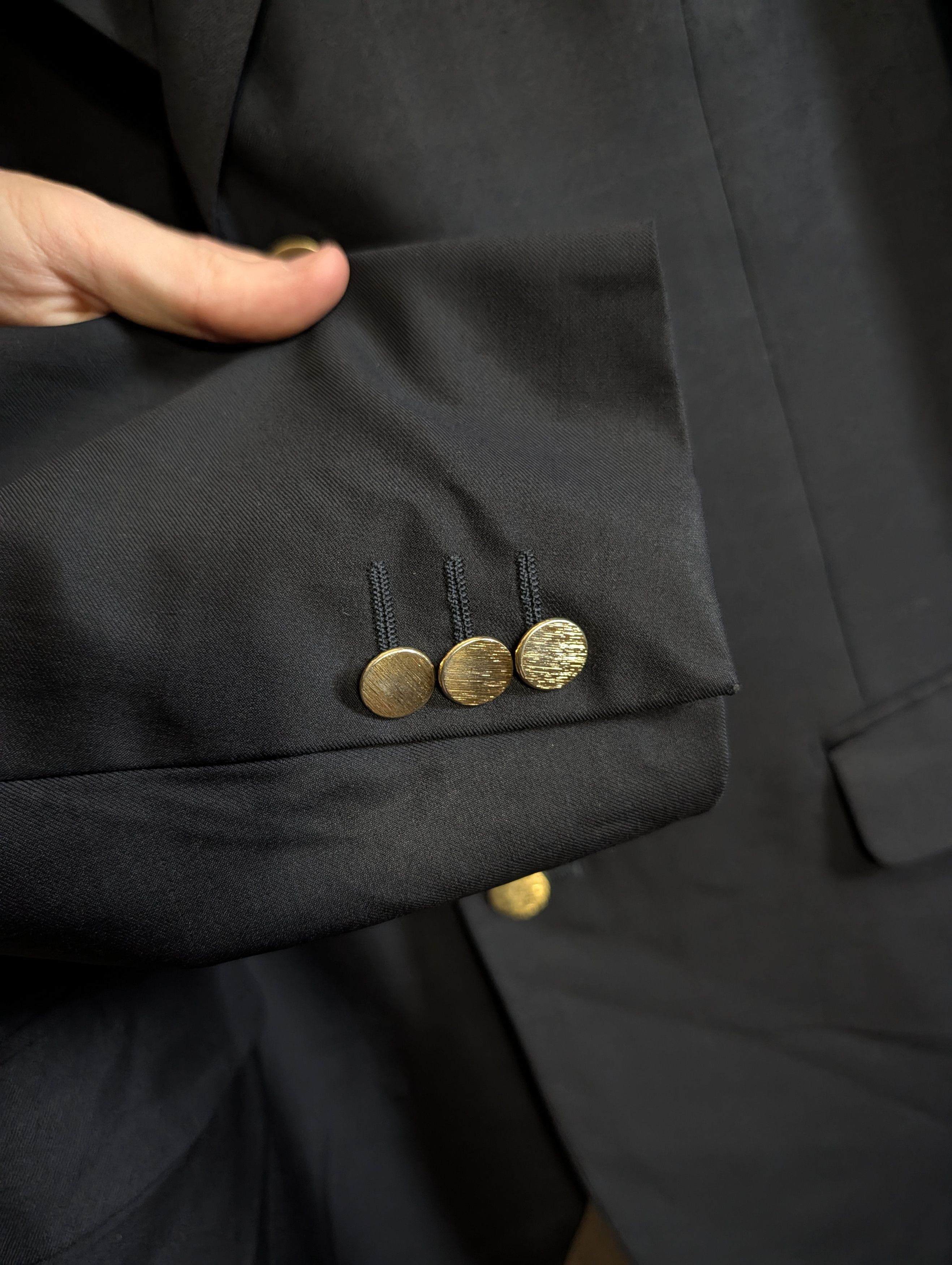 Trussini Black gold button Super 100s wool blazer sport coat IT52 Size 42R - 7 Thumbnail