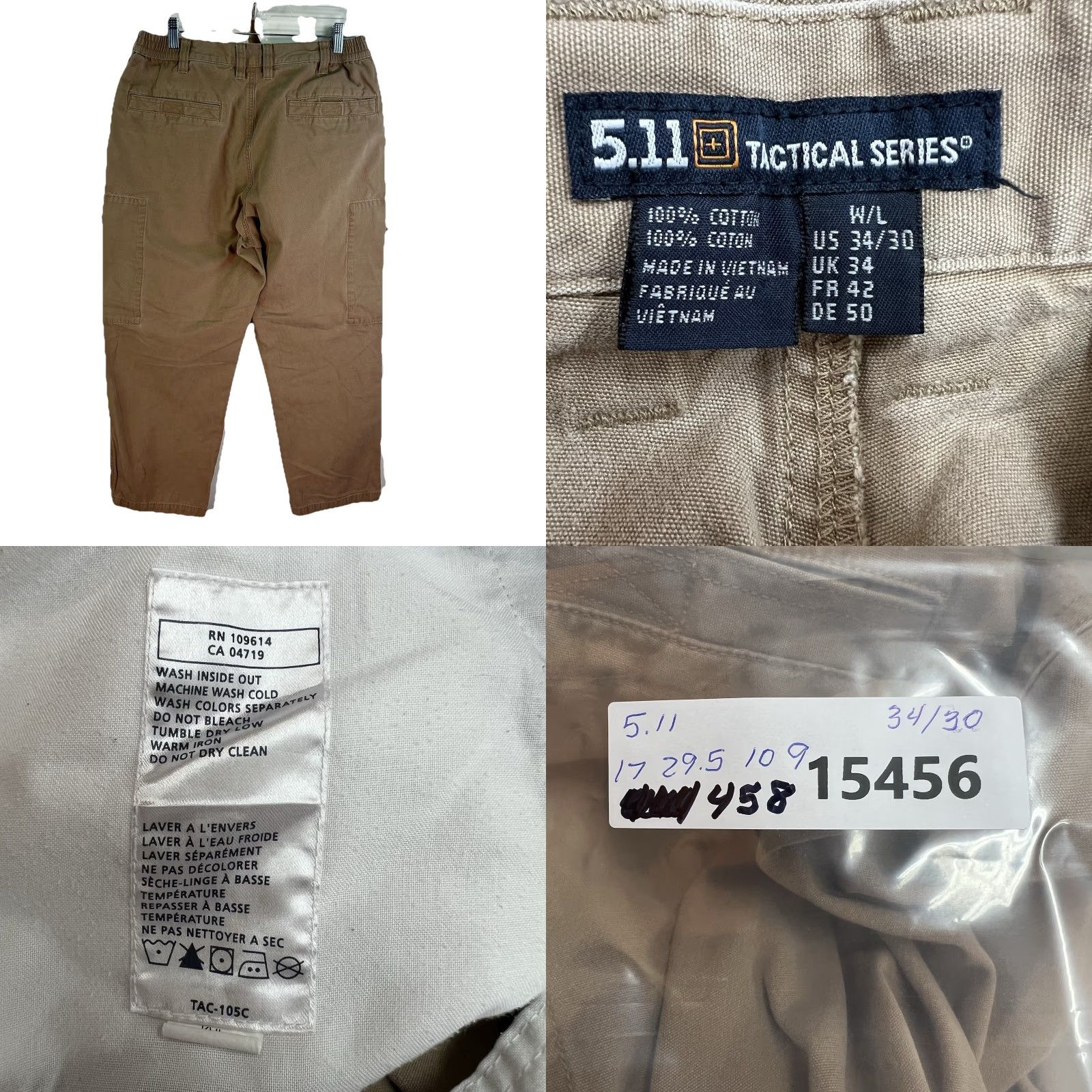 Vintage 5.11 Tactical Pants Cargo Zip Pockets Men’s Size 34 X30 Tan Elastic Waist Mens Size US 34 / EU 50 - 8 Thumbnail