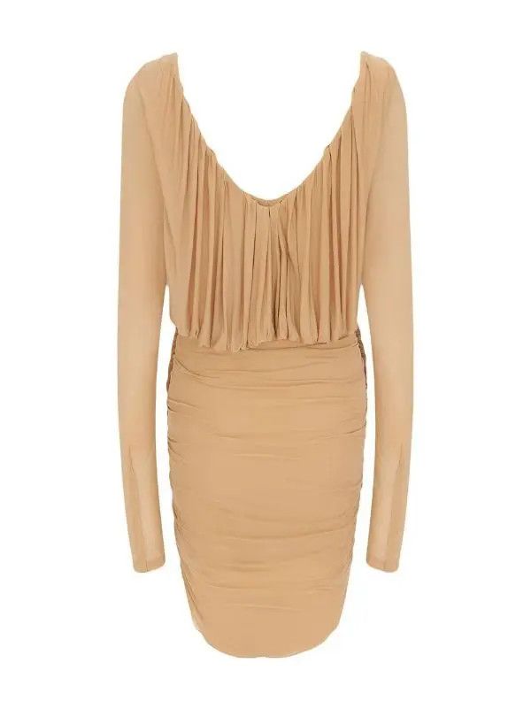 Saint Laurent Paris o1b1hav111224 Draped Dress in Jersey in Beige Size M / US 6-8 / IT 42-44 - 2 Thumbnail