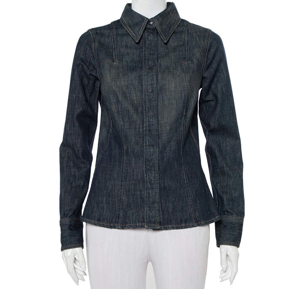 Gucci GUCCI by Tom Ford FW 2001 Washed Denim Buttoned Jacket Shirt Size S / US 4 / IT 40 - 6 Thumbnail