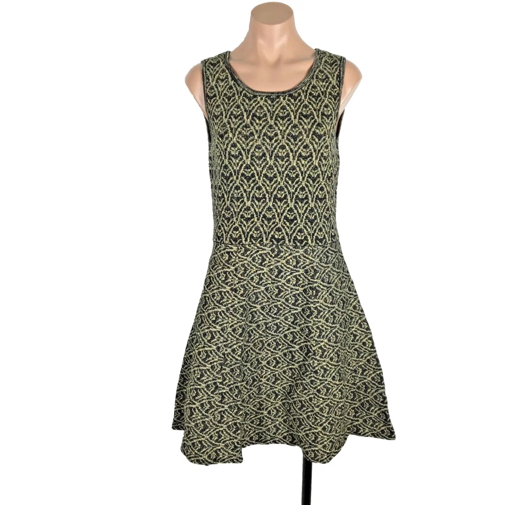 Vintage VINTAGE Ali Ro Damask Print Sleeveless A-Line Mini Dress L Gold Damask Print Size L / US 10 / IT 46 - 2 Thumbnail