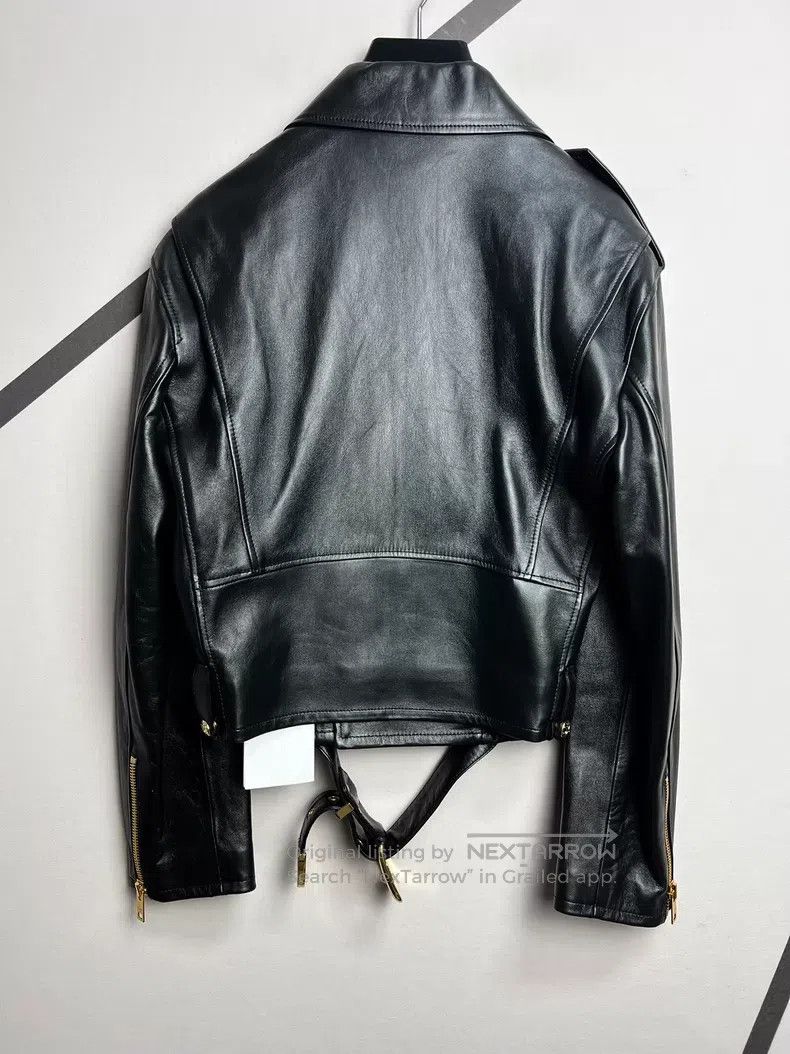 Celine Celine Leather Biker Jacket with Gold Buckle Size XS / US 0-2 / IT 36-38 - 2 Thumbnail