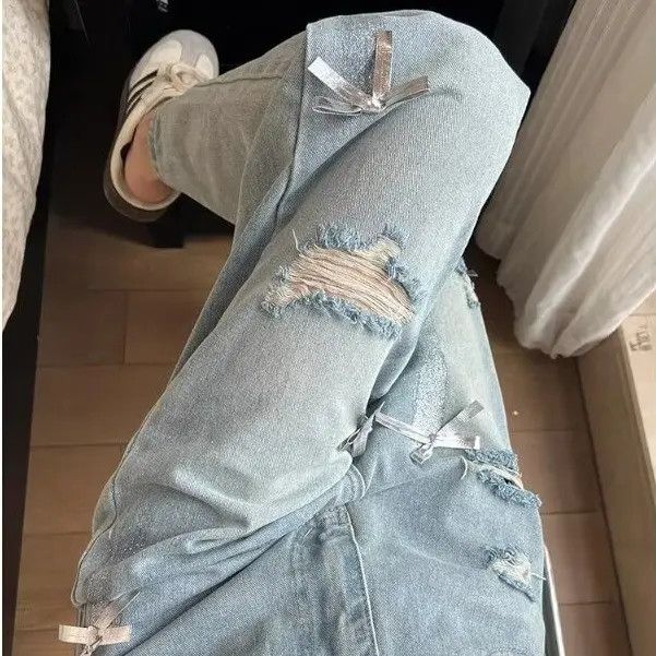 Japanese Brand × Jean Retro straight leg wide leg ripped jeans Size US 30 / EU 46 - 2 Thumbnail