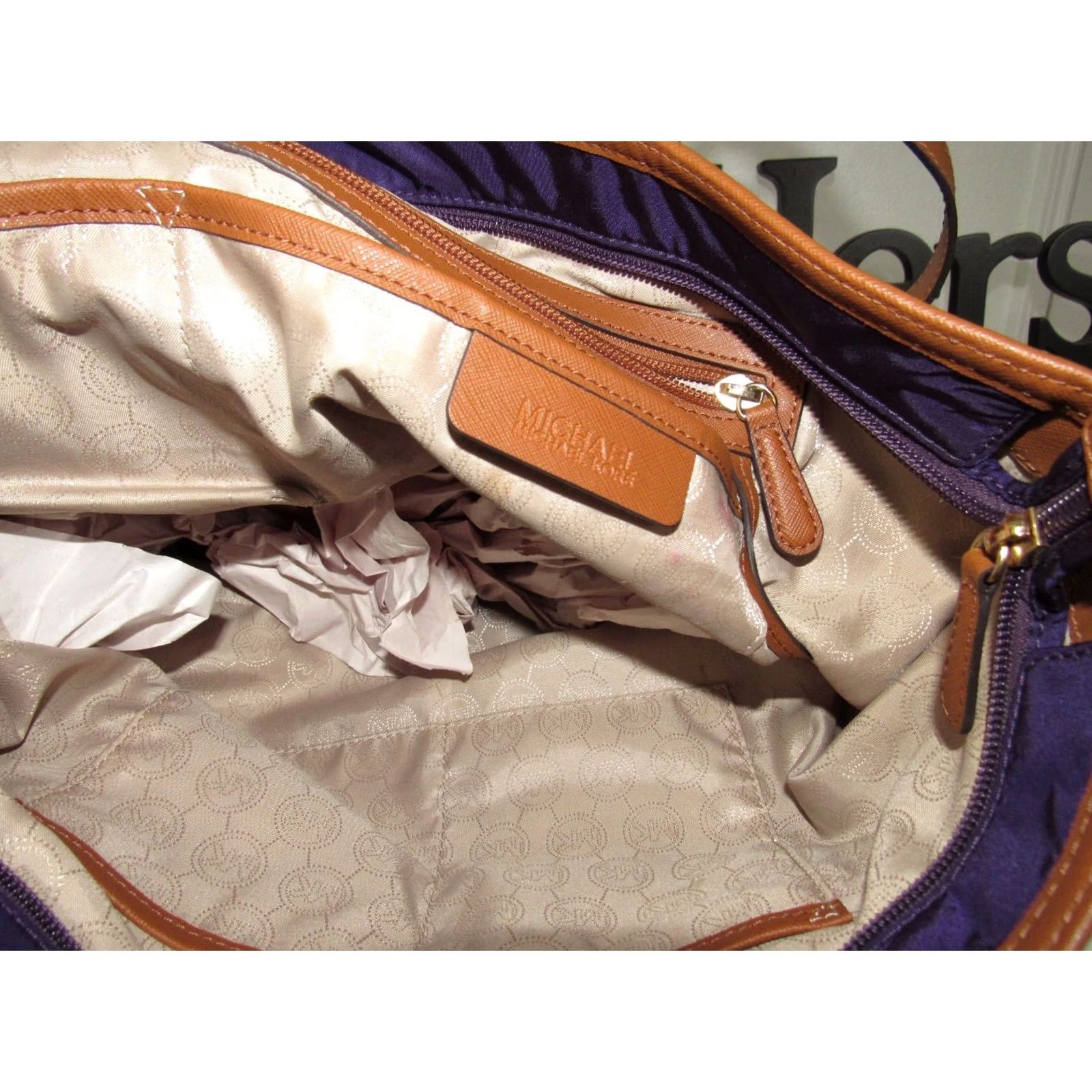 Michael Kors Michael Kors Purple Nylon Shoulder Bag with Brown Trims & Handle Women Size ONE SIZE - 5 Thumbnail